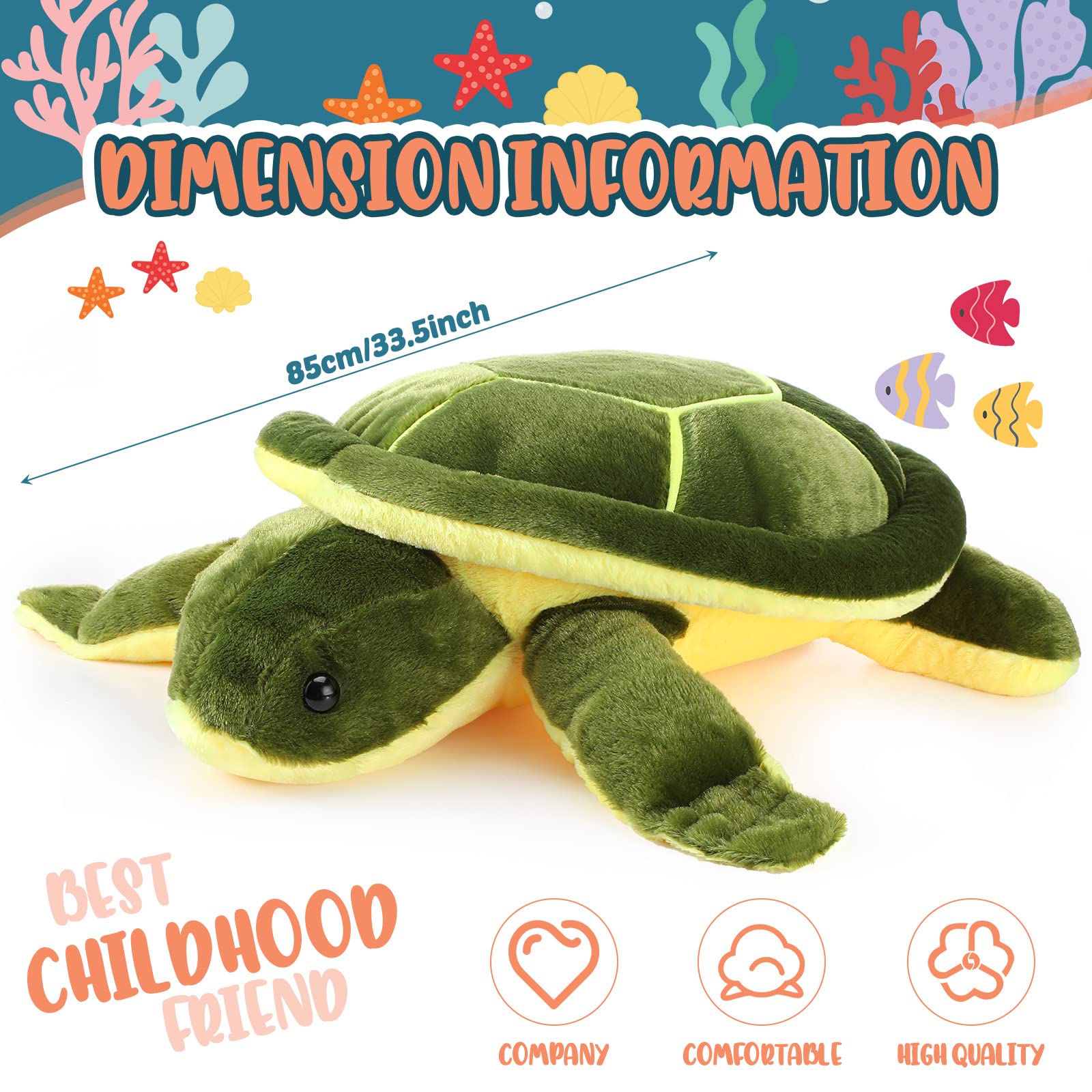 **Civaner 33-Inch Large Sea Turtle Stuffed Animal Plush Toy - Soft Huggable Pillow for Kids, Valentine's Day Gift, Birthday Present, Cute Tortoise Doll for Bedroom Decor & Nursery Cuddling**