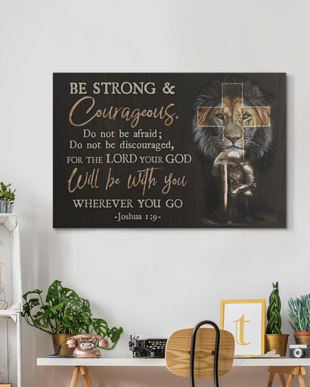 Christian Warrior Be Strong And Courageous Jesus Wall Art - Inspirational Horizontal Canvas Prints for Home & Church Decor - Religious God Art for Living Room, Bedroom, Office