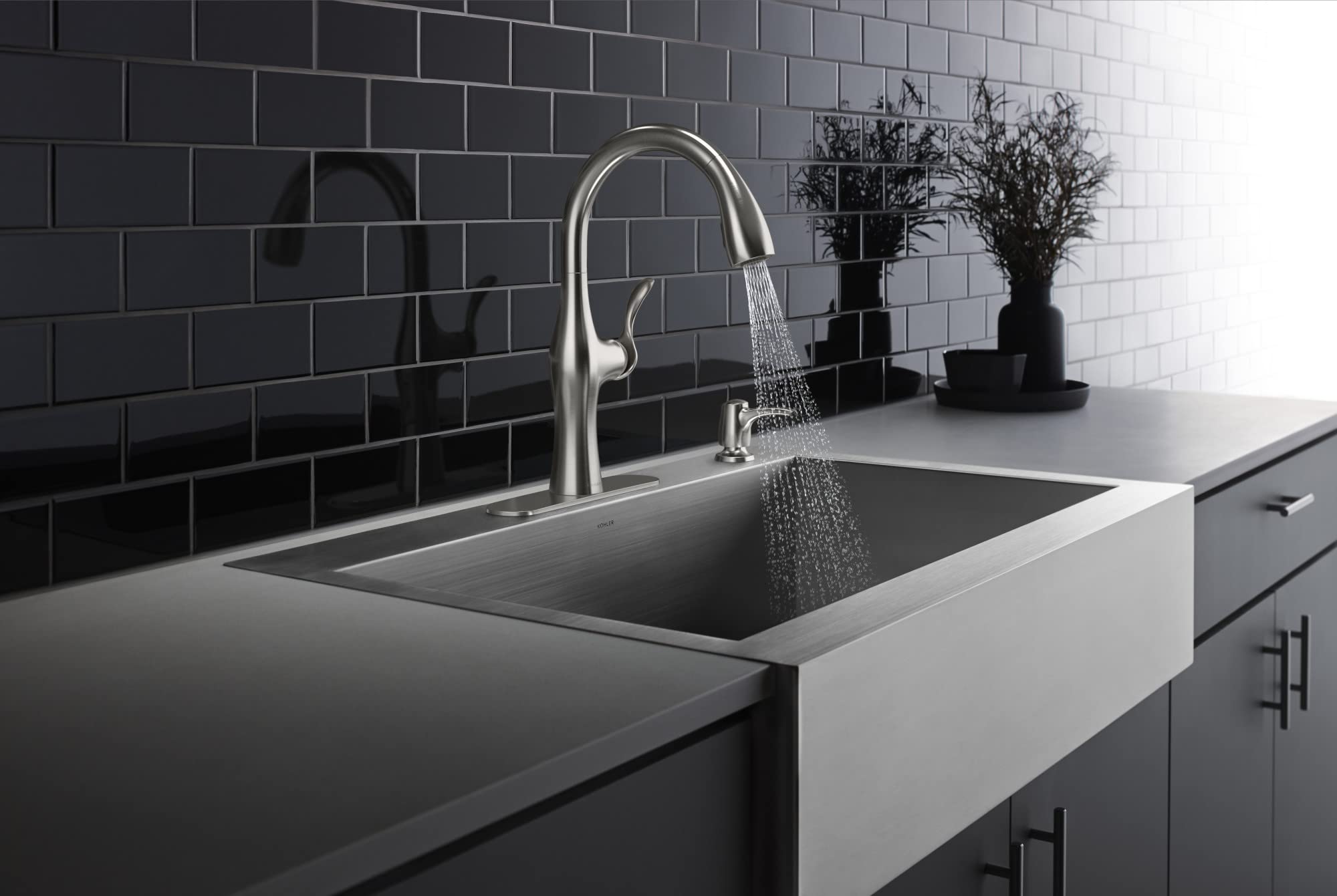 ALMA® Pull Down Kitchen Faucet - High Arc Modern Design, Lead-Free Brushed Nickel, 360° Swivel Spout for Easy Cleaning (Perfect for Home, Restaurant & Commercial Kitchens)