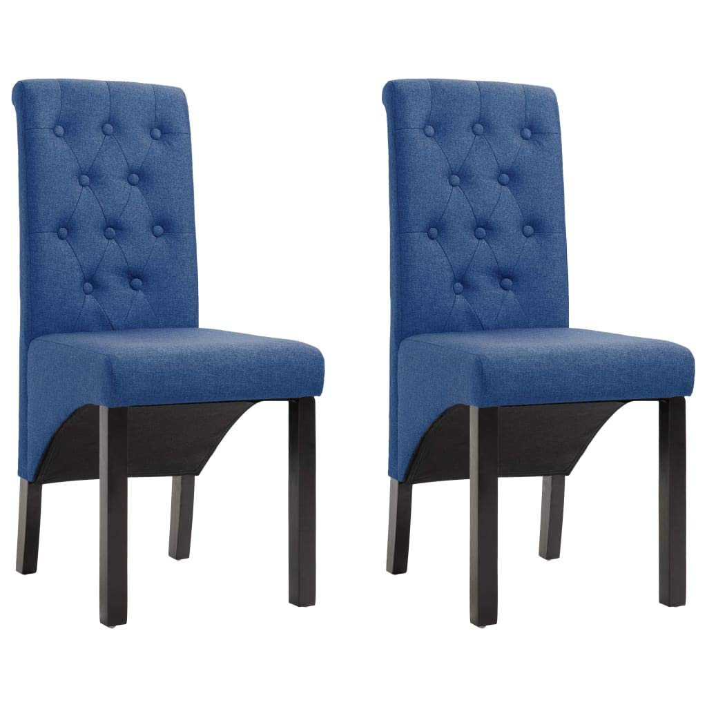 2 Pcs Upholstered Fabric Dining Chairs - Tufted High Back Parson Chairs with Wooden Legs & Button Details, Comfortable Kitchen Chairs for Dining Room, Living Room or Restaurant (Blue Fabric) - Perfect for Family Gatherings & Home Decor