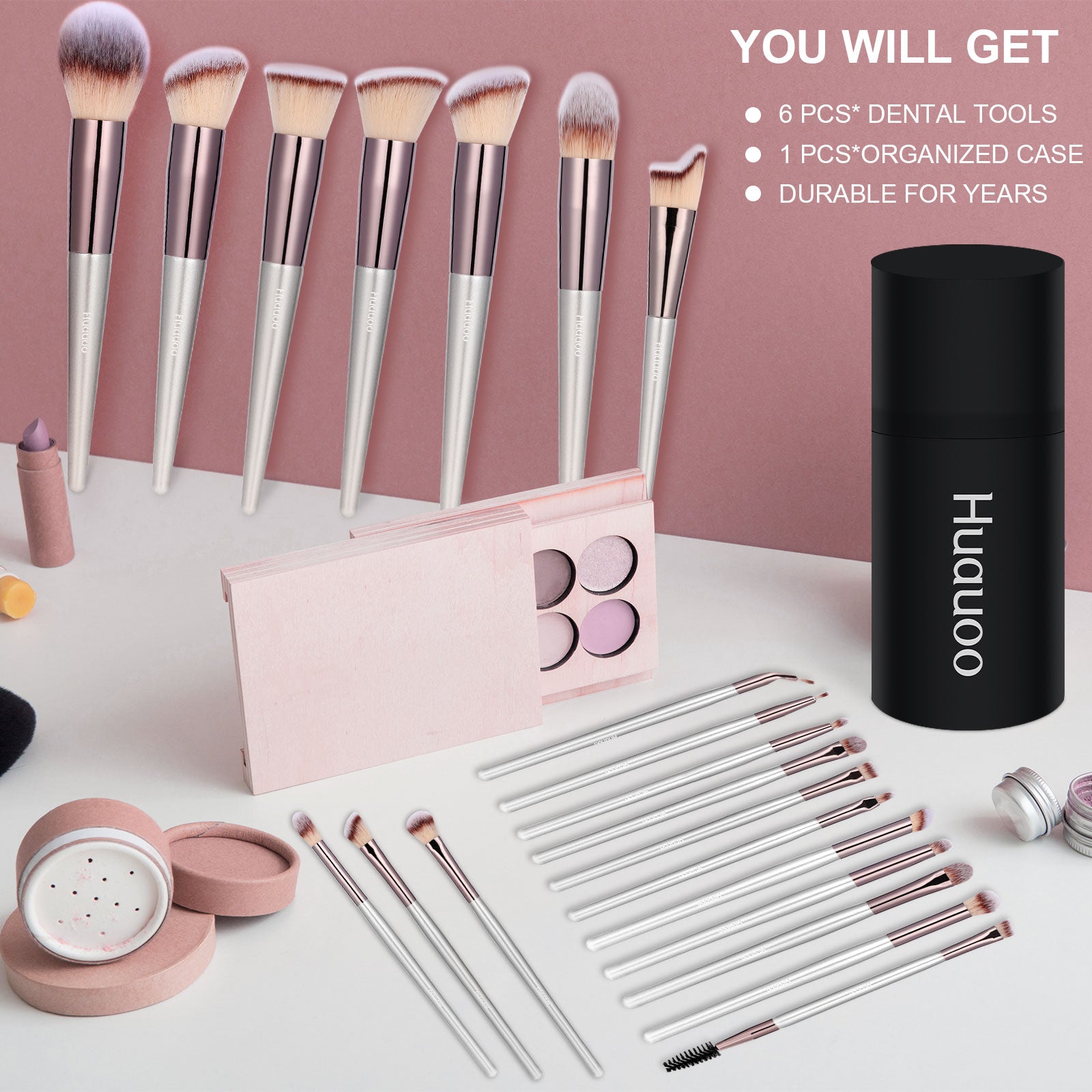 Huauoo 20-Piece Professional Makeup Brush Set for Foundation, Powder, Concealer, Eyeshadow & Blush - Perfect for Everyday Makeup, Travel & Professional Use