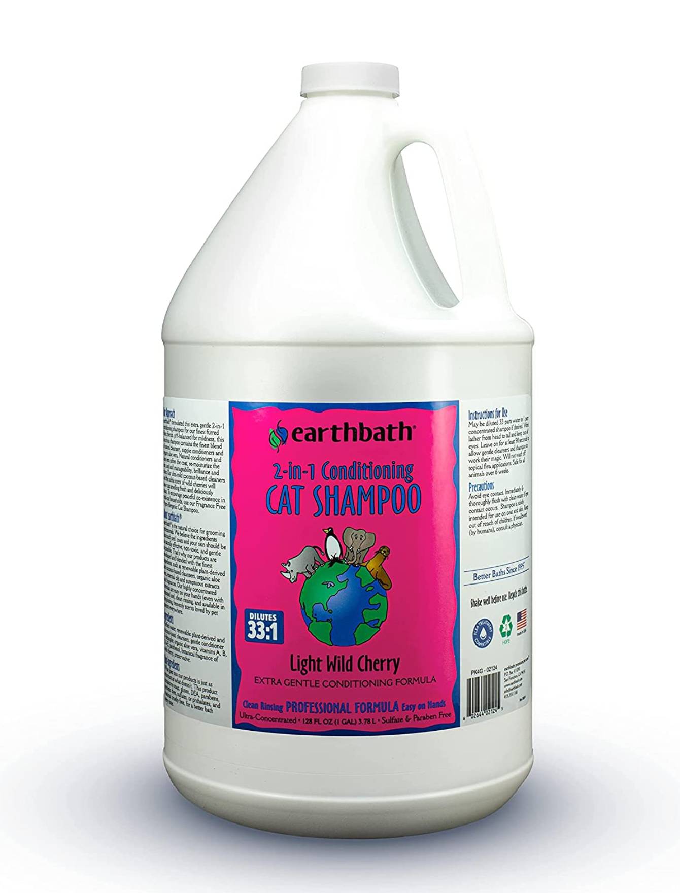Earthbath Wild Cherry Fragrance 2-in-1 Cat Shampoo & Conditioner - Gentle Cleansing for Healthy Fur (8oz & 16oz) - Perfect for Bathing & Grooming Long-Haired Cats