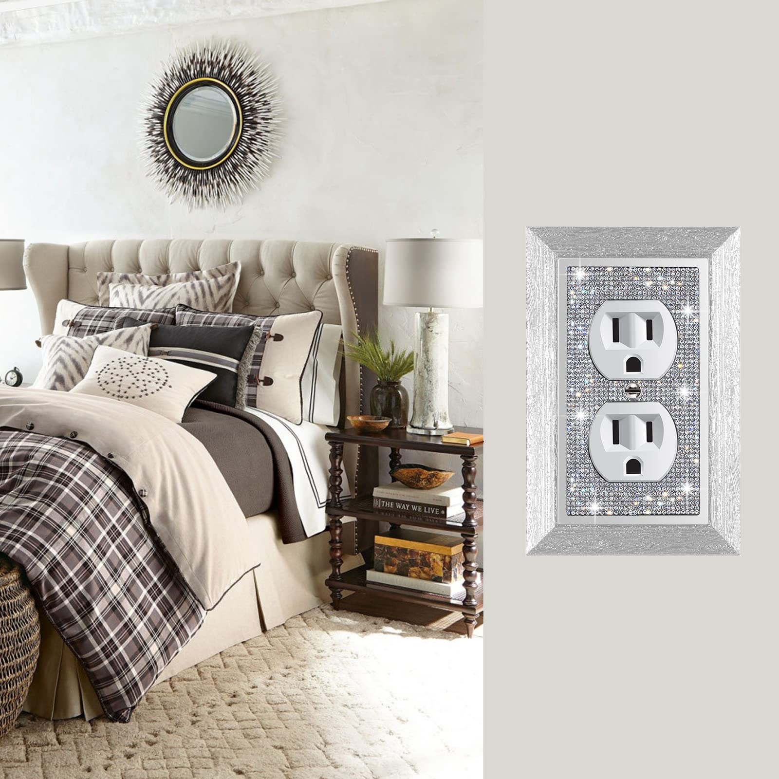 1PC Silver Rhinestone Light Switch Cover Plate - Decorative Wall Plate with Shiny Imitation Wood Grain for Electrical Outlets | Perfect for Bedroom, Living Room & Home Decor Upgrade
