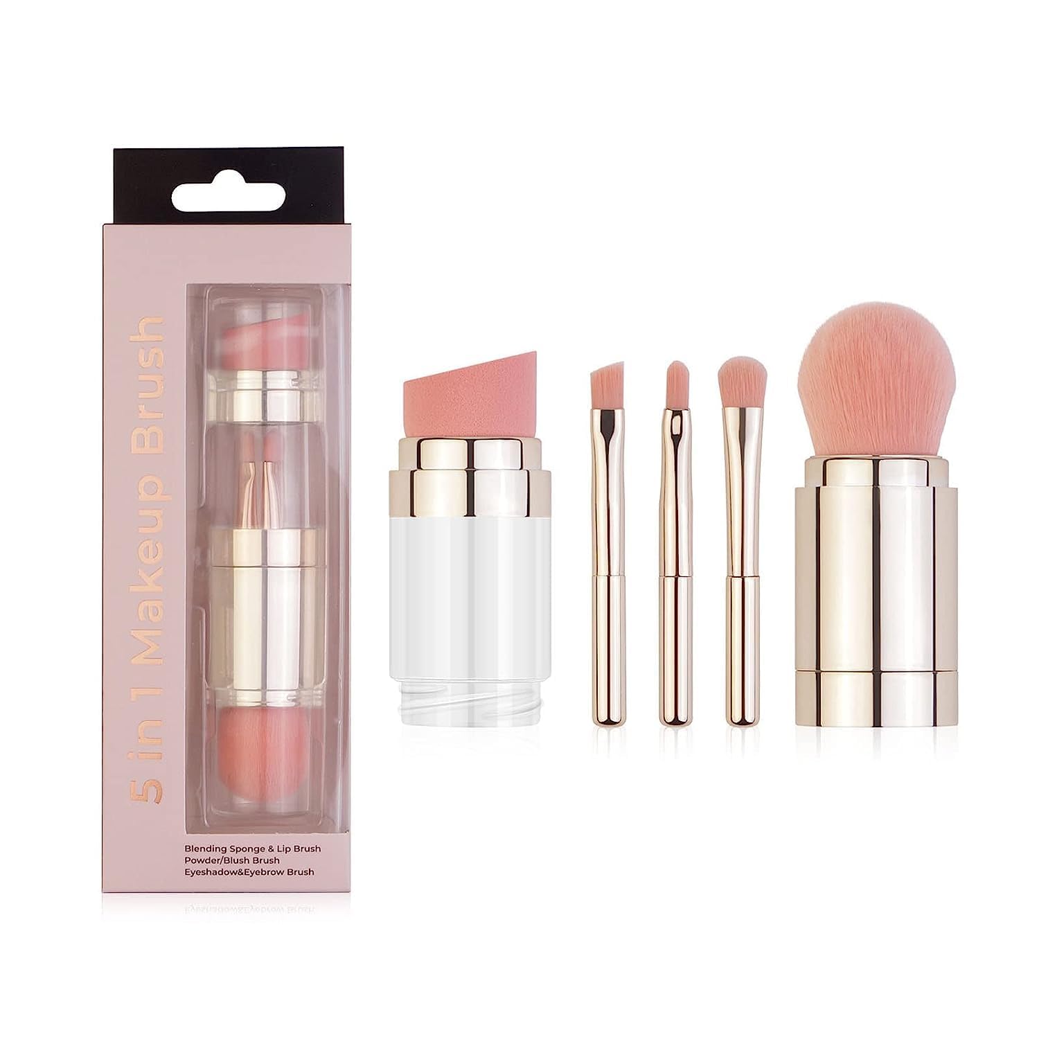 SHOPECOM 5-in-1 Mini Makeup Brush Set with Travel Case - Synthetic Bristles Face & Eyeshadow Brush Kit for Powder, Blush, Eyeshadow & Lipstick - Perfect for Travel, Daily Makeup & Professional Use
