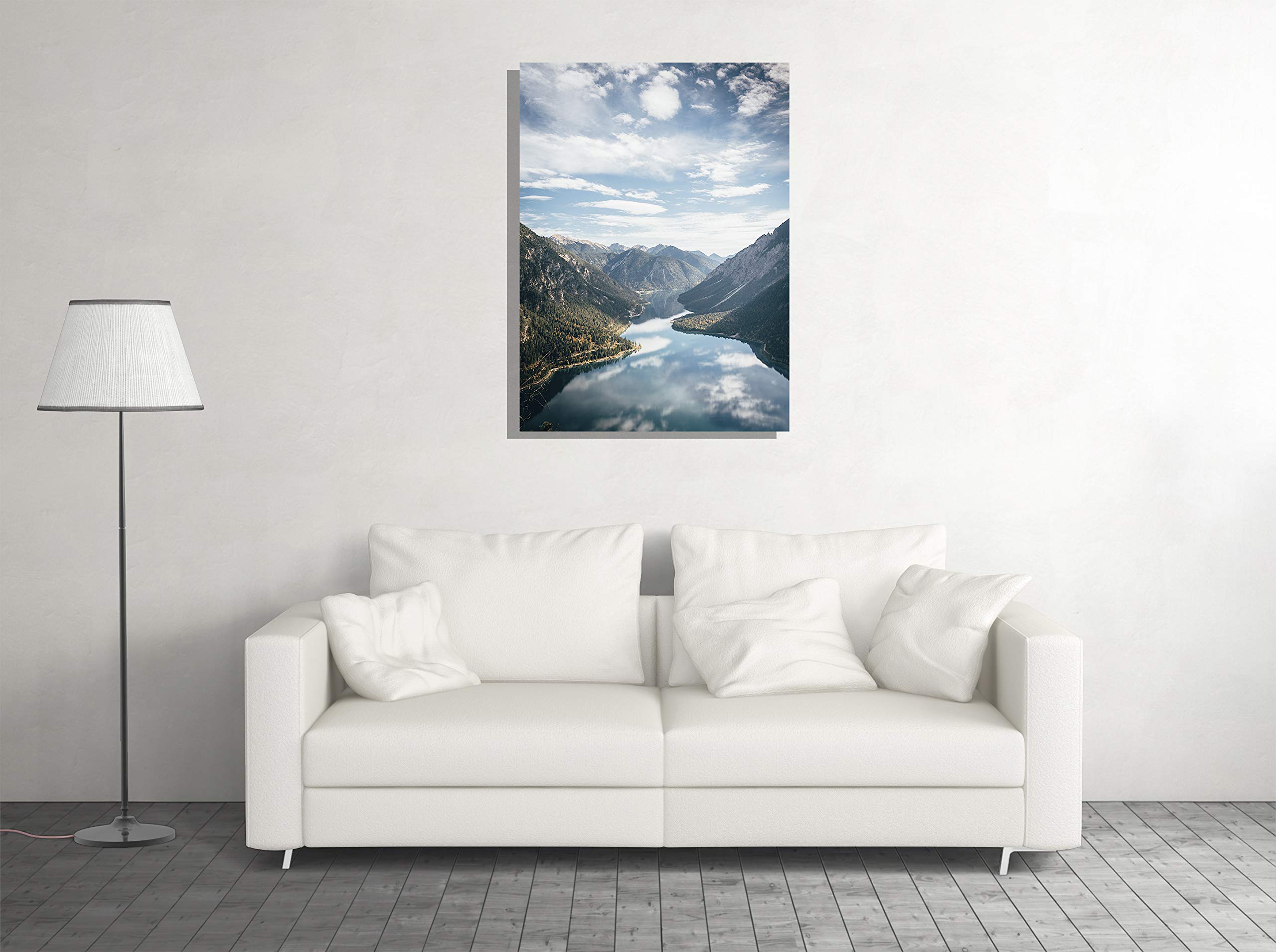Premium Mountain River Nature Landscape Forest Tempered Glass Wall Art - 16x24 Inch Modern Home & Office Decor - Perfect for Living Room, Bedroom, Hotel Lobby Decor - Unique Gift Idea for Nature Lovers
