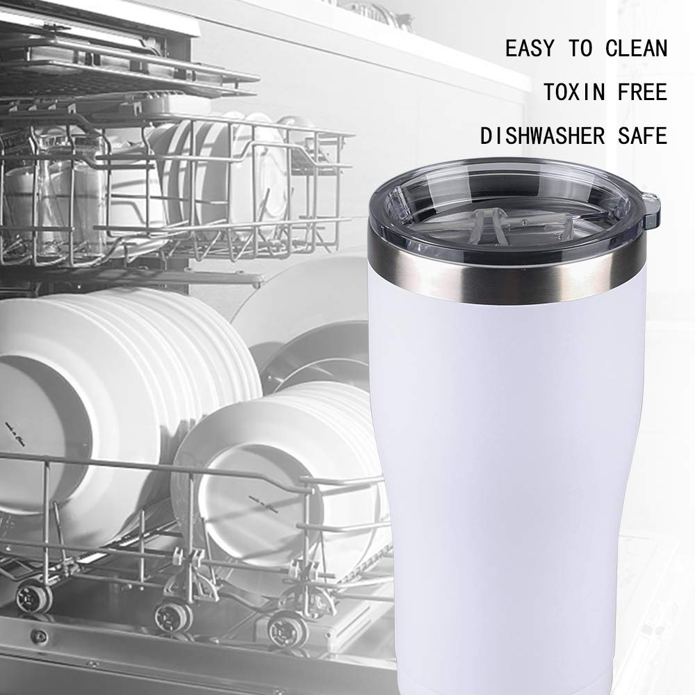 20 oz Stainless Steel Tumbler with Lid - Double Wall Vacuum Insulated Travel Mug for Hot & Cold Drinks - Durable Leakproof Coffee Cup for Home, Office, Gym, Camping & Outdoor Activities - Keeps Beverages Hot/Cold for 12+ Hours - Perfect for Coffee, Tea, Smoothies & Iced Drinks (White, 4 Pack)