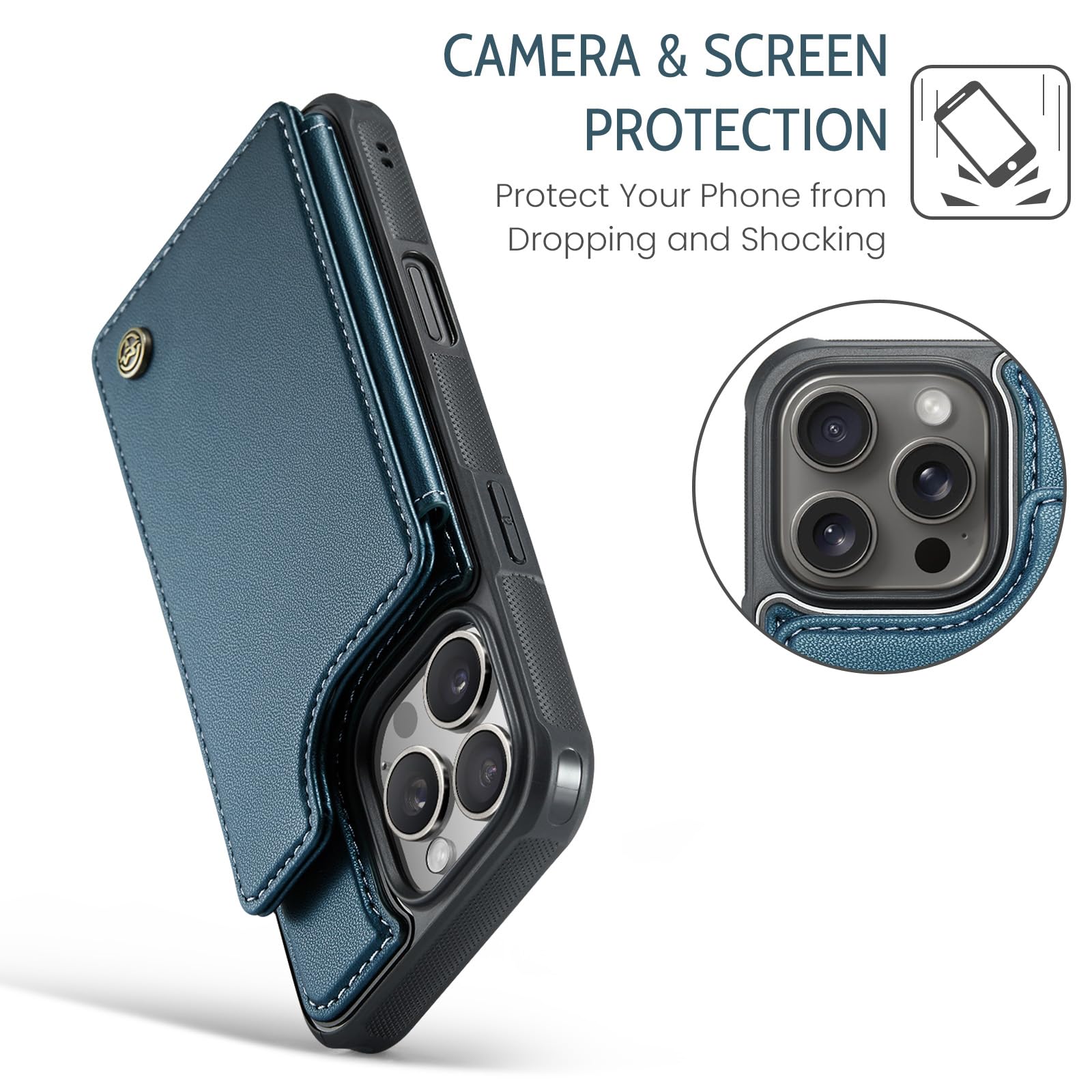 iPhone 16 Pro Max Wallet Case with Card Holder & RFID Blocking - Magnetic Clasp Kickstand Shockproof Phone Cover (6.9