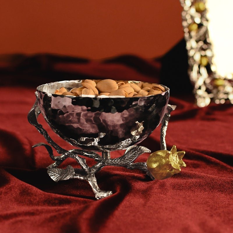 Elegant Pomegranate Silver & Gold Nut Bowl - Premium Decorative Serving Dish for Parties, Holidays & Home Decor