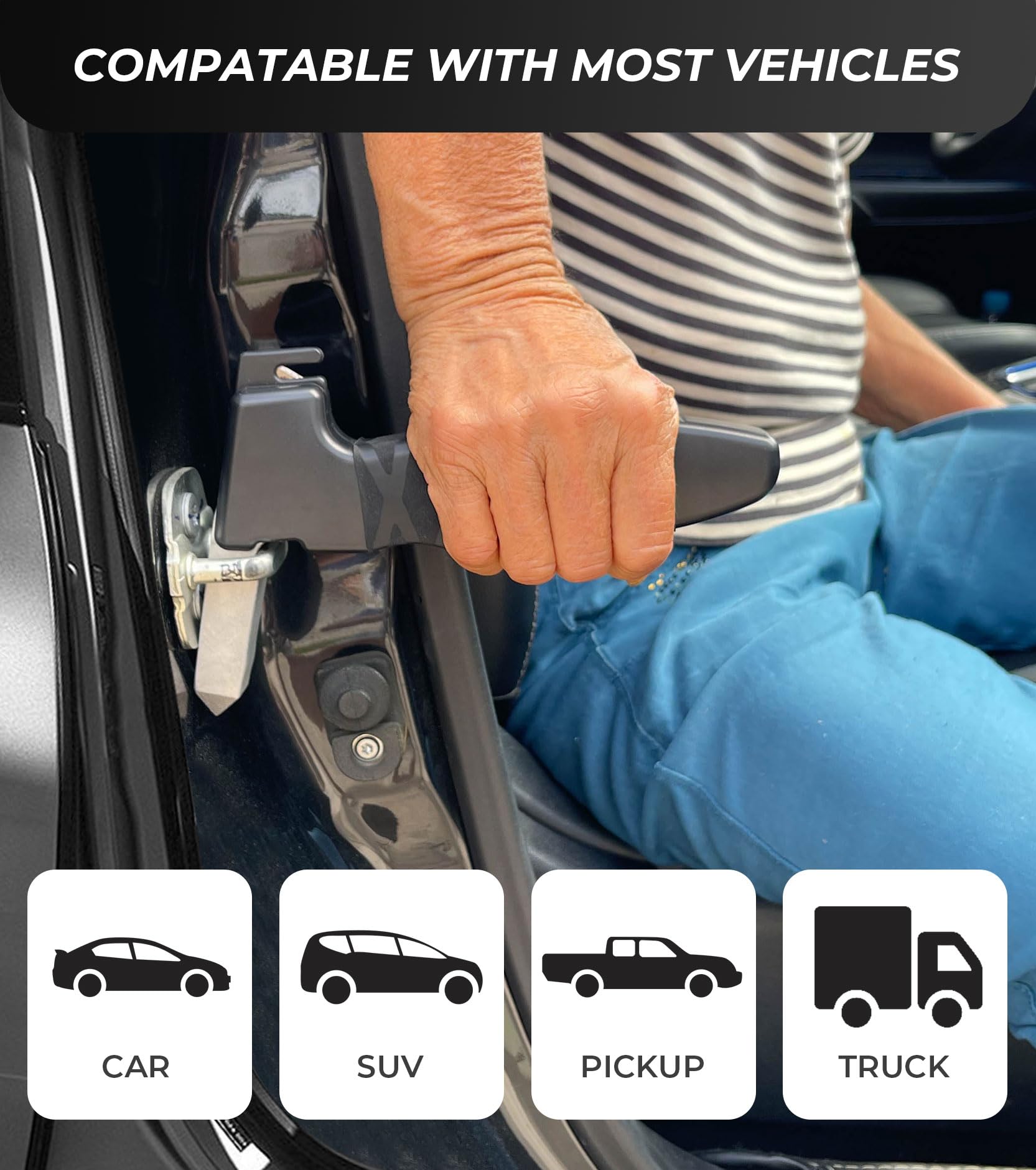 2 Pack Car Handle Assist for Seniors - Portable Vehicle Support Handle & Auto Cane - Ergonomic Car Door Handle Aid for Elderly & Disabled - Easy Exit & Entry Assistance (Black) - Perfect for Daily Commuting & Road Trips