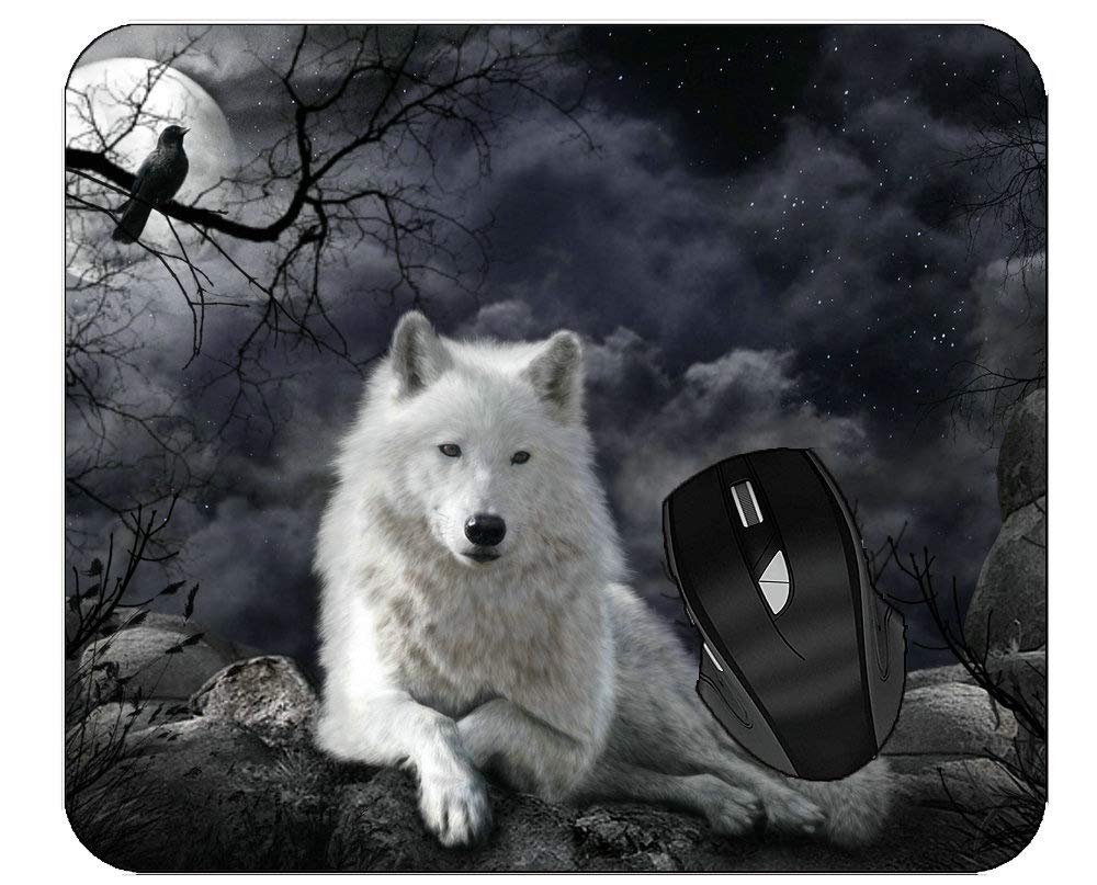 Premium White Wolf Night Raven Gaming Mouse Pad with Non-Slip Rubber Base & Stitched Edges - Large Extended Computer Mousepad for PC, Laptop, Office & Gaming Setup - Perfect for Work, Gaming & Graphic Design
