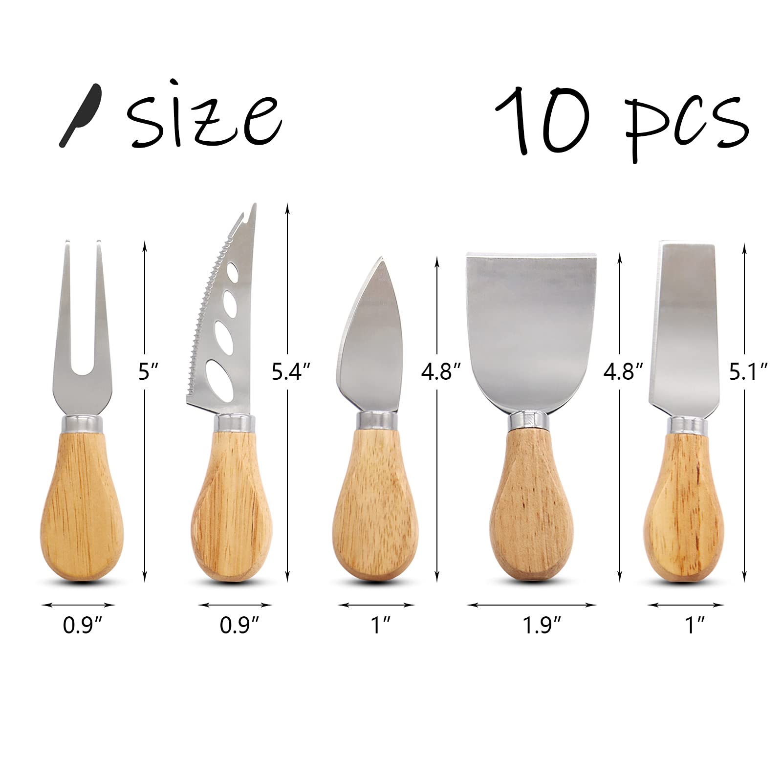 Juuxncgv 10-Piece Cheese Knives Set with Wooden Handles - Stainless Steel Cheese Cutters for Butter, Cheese Boards & Charcuterie - Perfect for Dinner Parties, Wine Tasting & Gift Giving