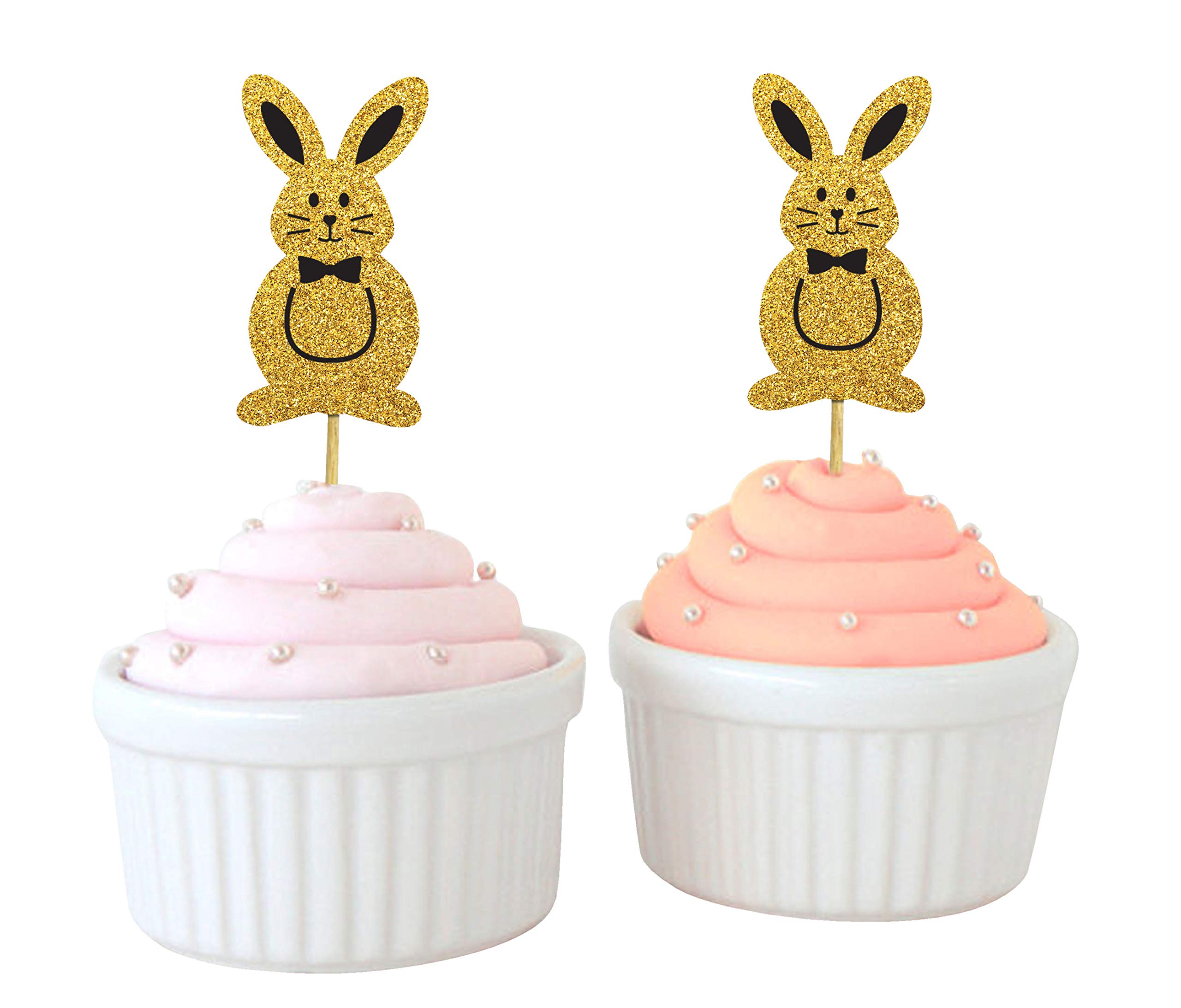 Glitter Gold Easter Bunny Rabbit Cupcake Toppers - 40pcs Edible Cake Decorations for Easter Desserts, Party Treats & Holiday Baking