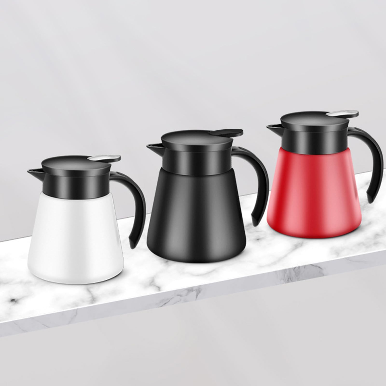 600ml/880ml Stainless Steel Double Wall Vacuum Insulated Milk Tea Kettle - White | Heat & Cold Retention | Perfect for Coffee, Tea & Beverage Serving at Home, Office or Cafe
