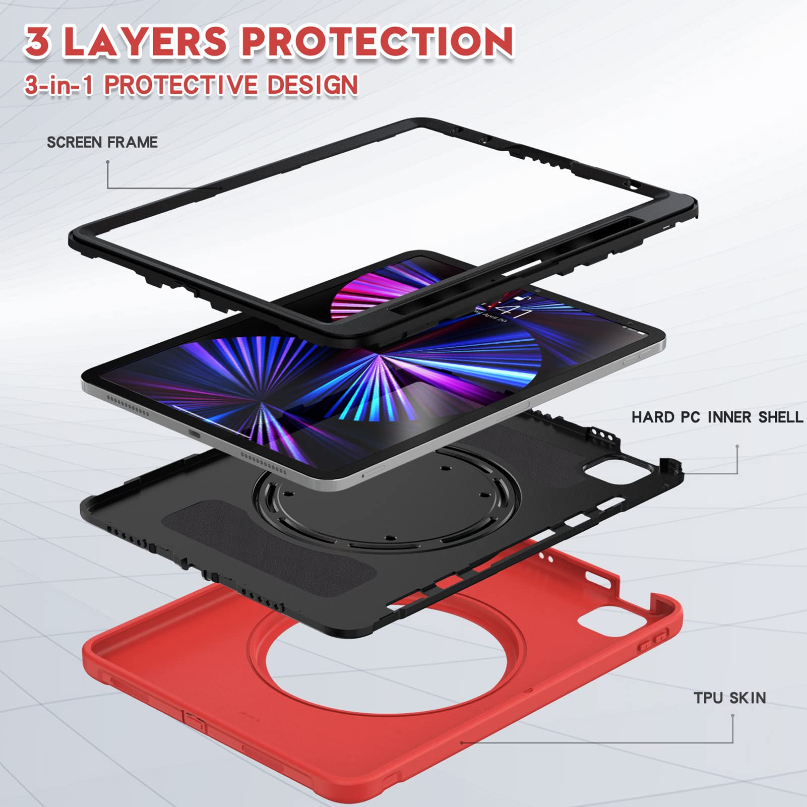 ORIbox Defender Case for iPad Air 5/4 & iPad Pro 11-inch (3rd/2nd/1st Gen) - Heavy Duty Shockproof Cover with 360° Rotating Ring Stand & Kickstand | Full Body Protection for Drops, Bumps & Scratches | Perfect for Work, Travel & Outdoor Use