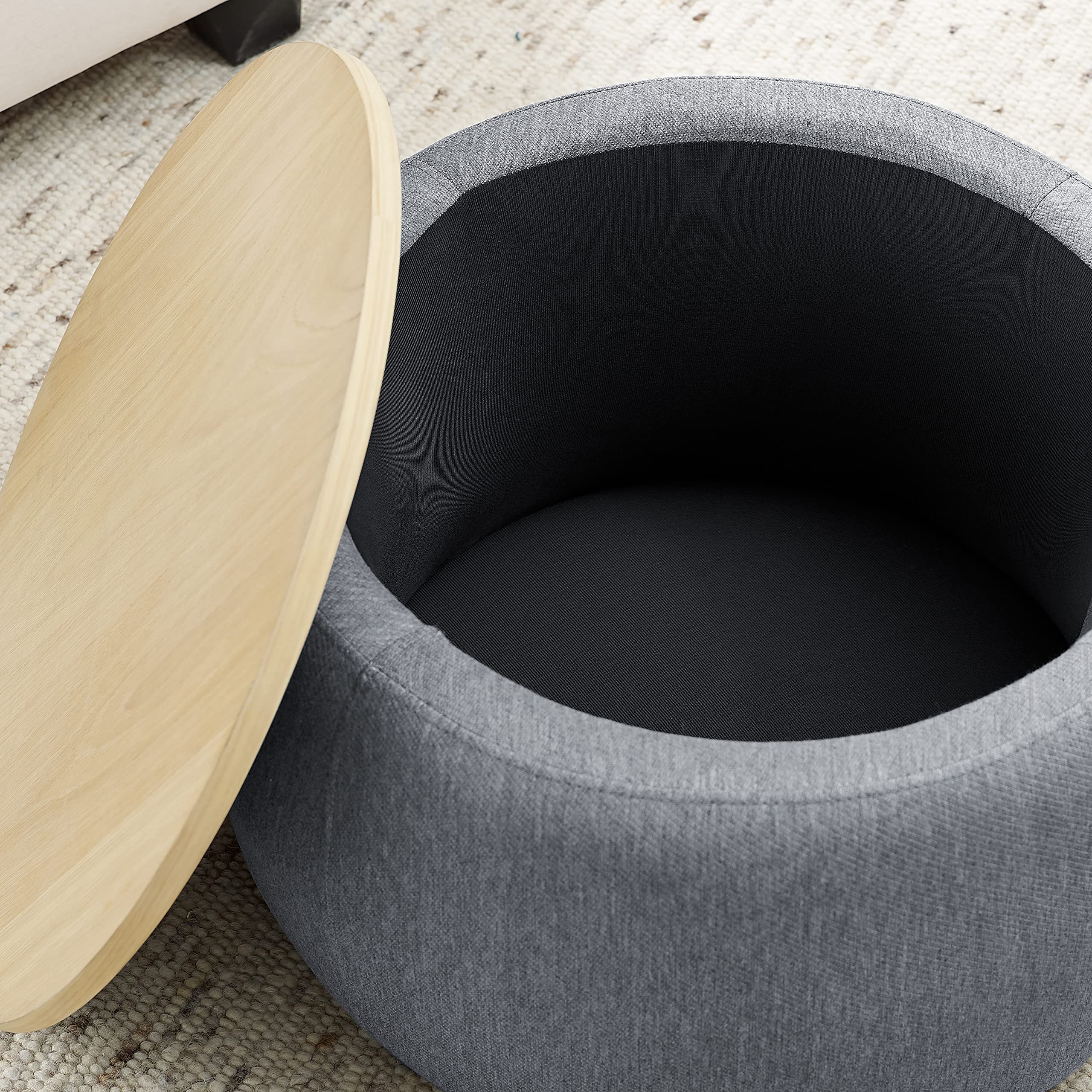 Round Storage Ottoman Coffee Table with Lift Top - Dark Grey Footstool, Side Table & End Table for Living Room, Bedroom & Dorm - Perfect for Extra Seating & Hidden Storage
