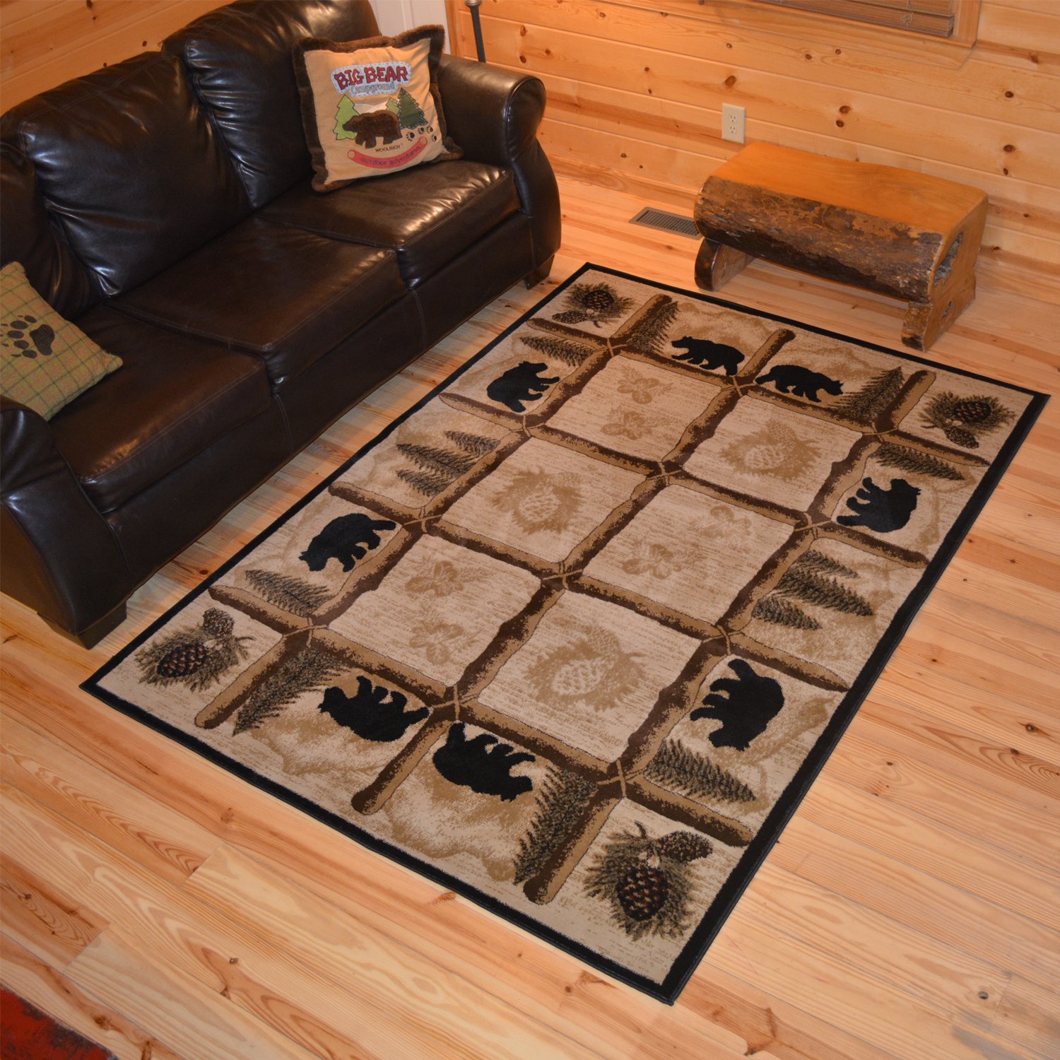 Rug Empire Rustic Lodge Area Rug - Bear Cabin Design 8x10 Feet - Perfect for Cabin, Lodge & Living Room Decor