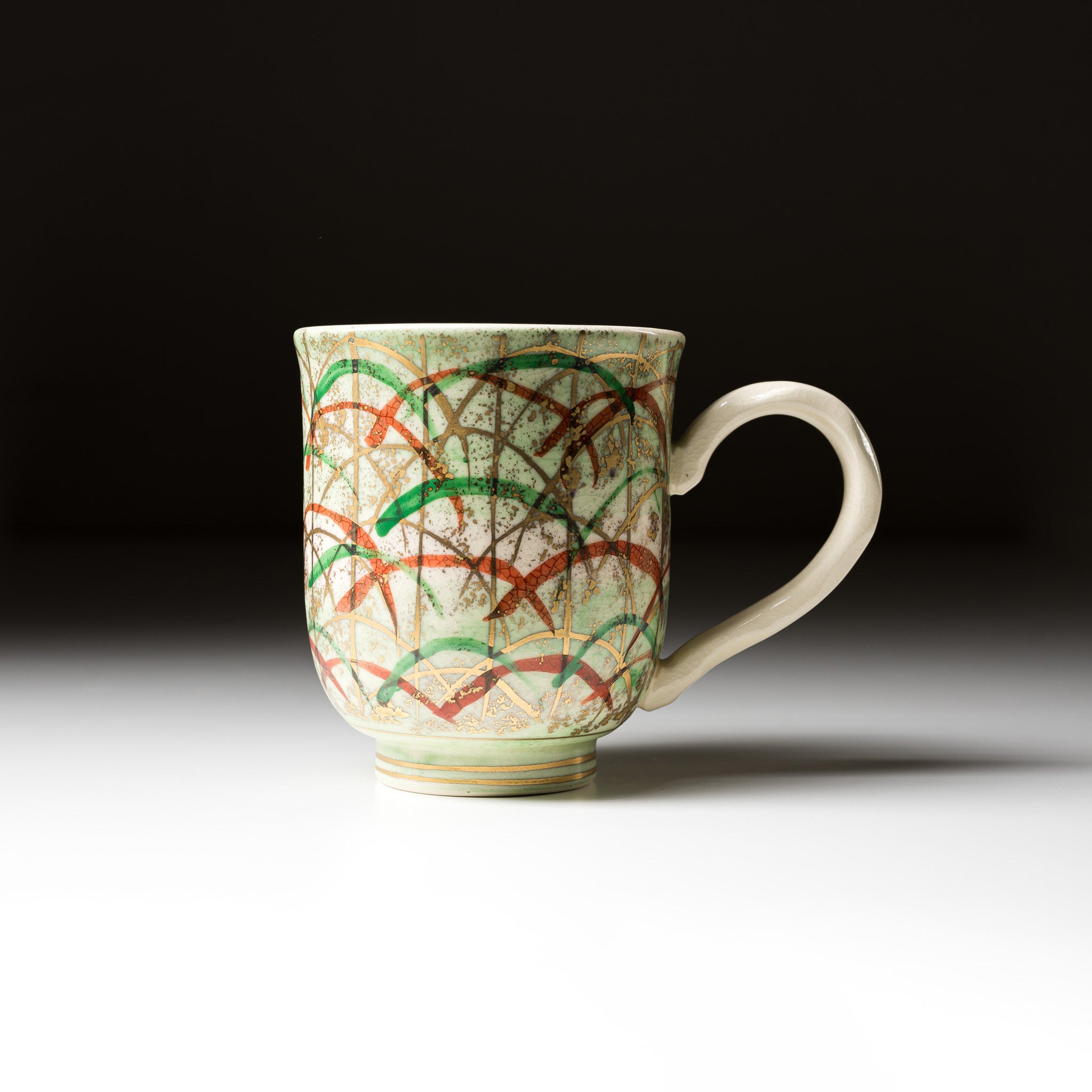 Handmade Kyo Kiyomizu Ware Ceramic Mug - Bokashi Musashino Green Japanese Tea Cup | Authentic Kyoto Pottery for Matcha, Coffee & Daily Use