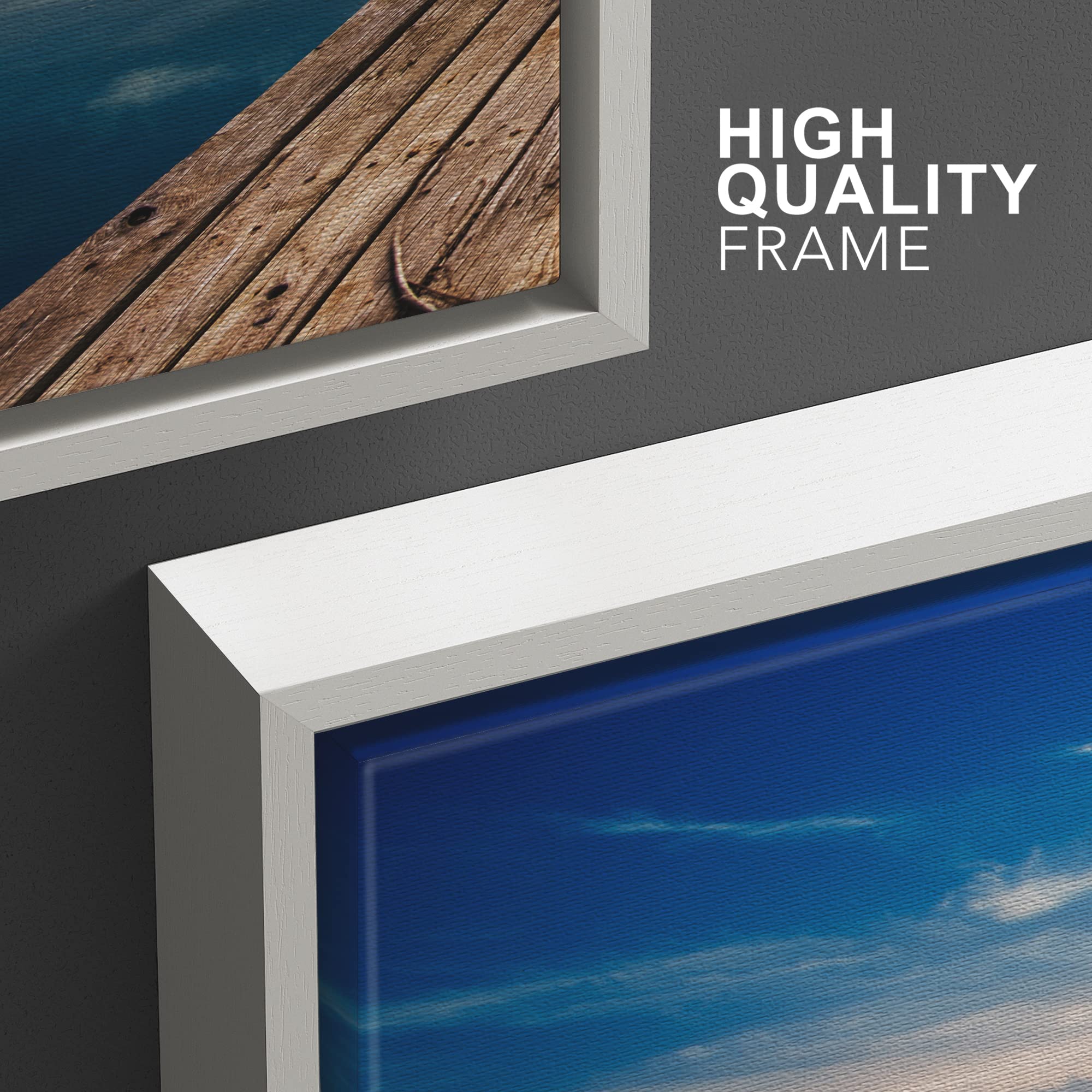 Wall26 Wooden Pier at Sunset Framed Canvas Wall Art - 24x36 Inches, 3-Panel White Modern Painting for Living Room, Bedroom & Office Decor