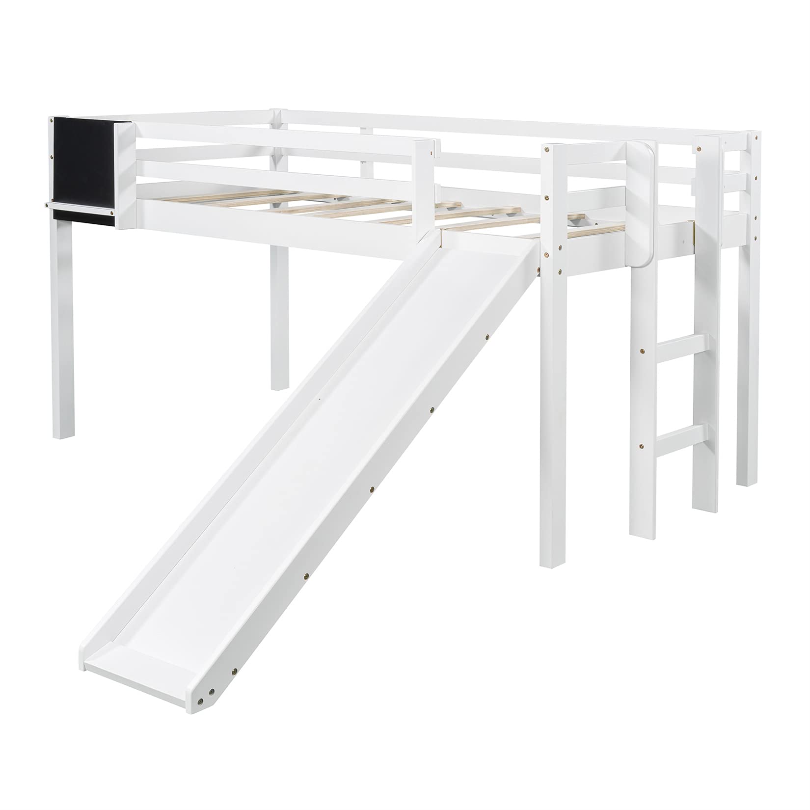 **Low Twin Loft Bed for Kids & Teens - Sturdy Wood Frame with Ladder - Perfect for Small Bedrooms & Shared Spaces - White**