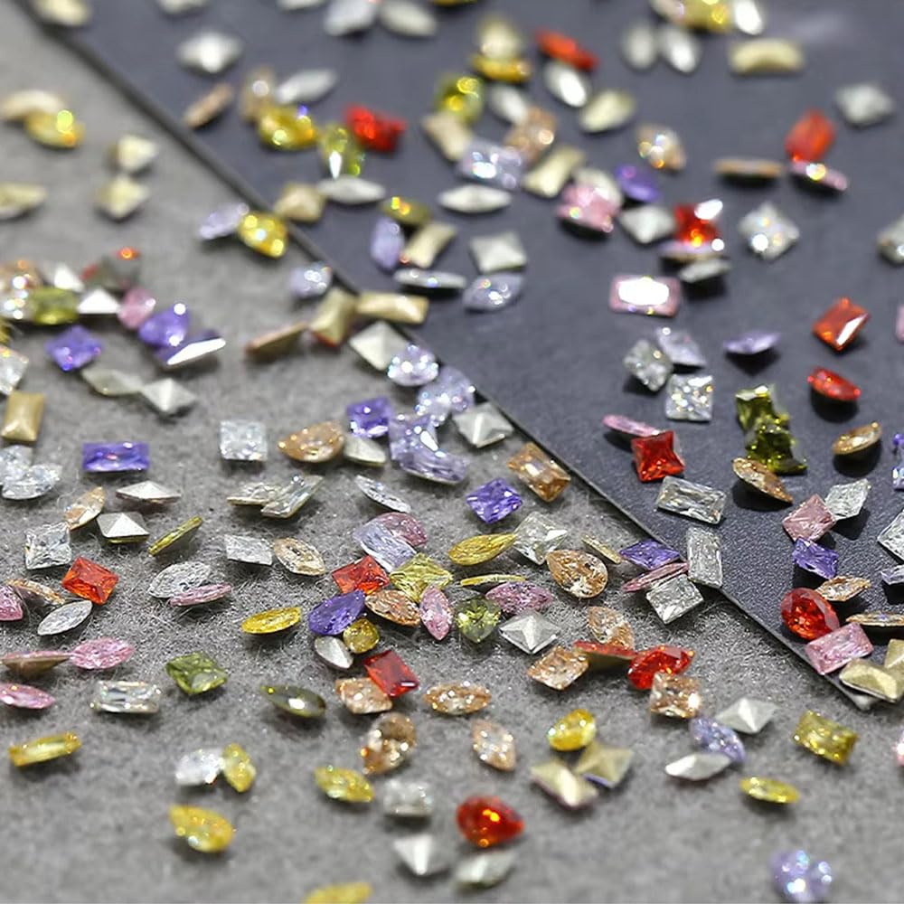 100pcs Mini Nail Rhinestones - Colorful Zircon 3D Pointed Bottom Nail Gems for Nail Art, Manicure & Crafting | DIY Nail Design, Wedding, Party & Salon Use