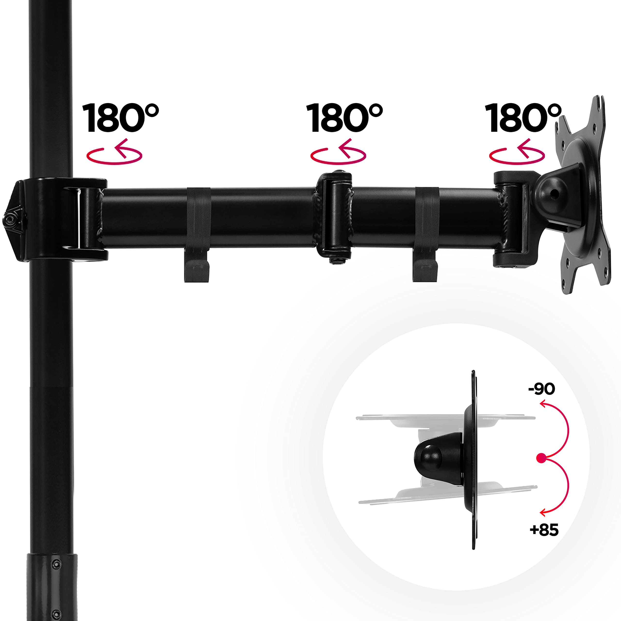 Duronic DMT252VX2 Dual Monitor Stand - Height Adjustable Desk Mount with 100cm Pole & C-Clamp for 13-27
