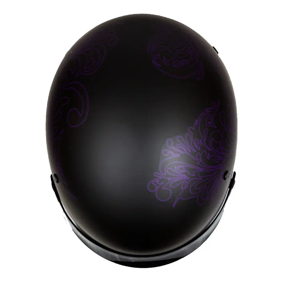 VOSS 707FRP Purple Paisley DOT Approved Half Helmet with Sun Visor - Lightweight Motorcycle Helmet for Cruiser, Scooter & Bike Riders - Perfect for Urban Commuting & Short Rides