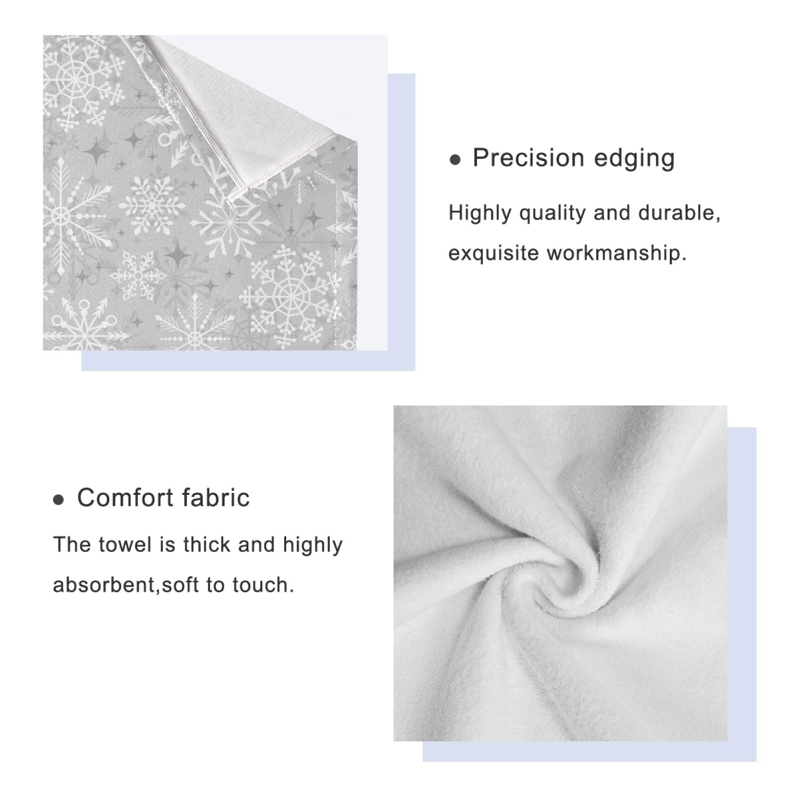 ALAZA Christmas Silver Snowflake Bath Towel Set - 3-Piece Soft Highly Absorbent Towels (1 Bath, 1 Hand, 1 Washcloth) for Bathroom, Kitchen, Beach, Gym & Spa - Holiday Home Decor & Gift Idea