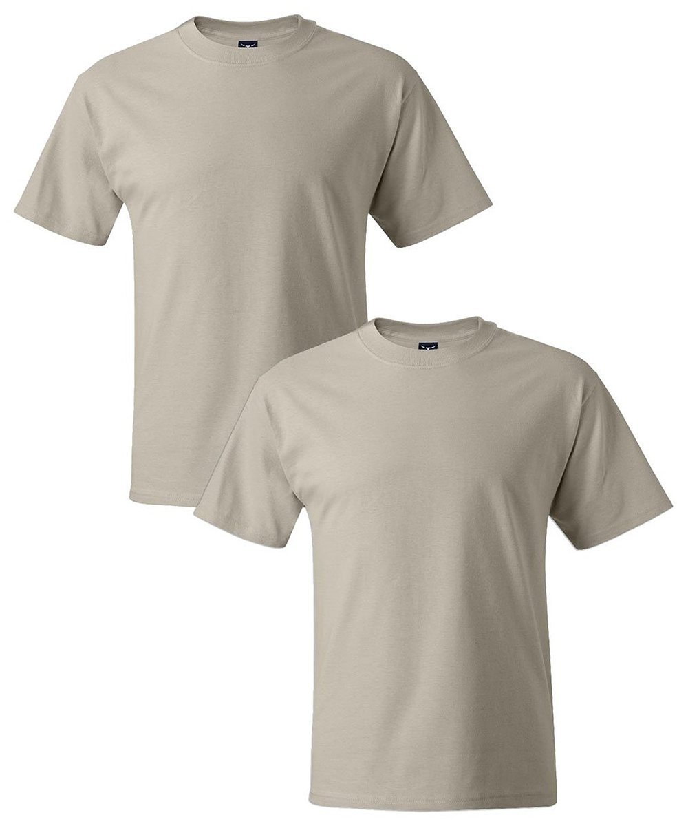 Hanes Men's Short Sleeve Beefy-T Cotton T-Shirt 2-Pack, Sand - Soft Comfort Fit Crewneck Tees for Casual Wear, Gym & Everyday Outfits