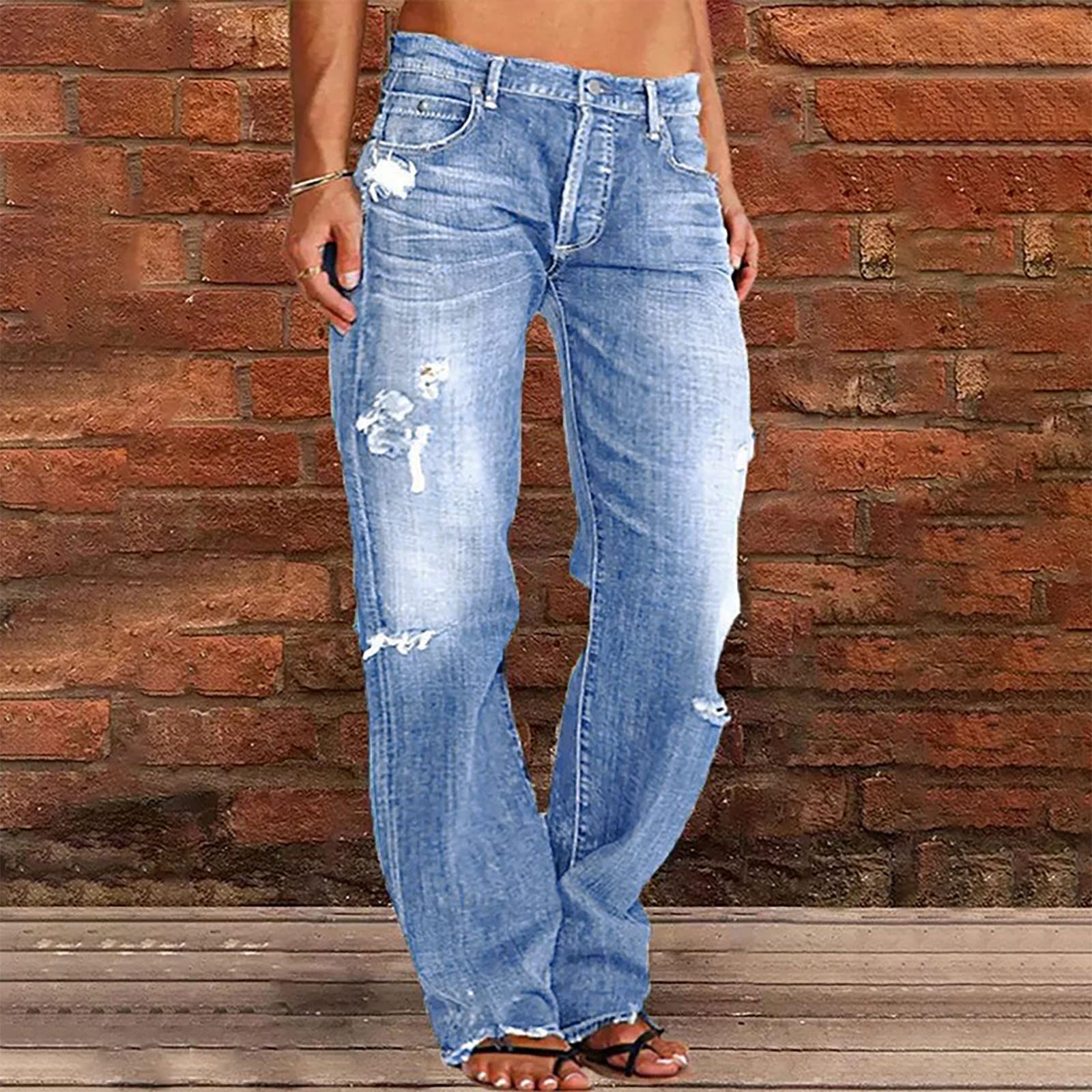 SMIDOW Women's Ripped Boyfriend Jeans - Distressed Baggy Cargo Pants with Straight Leg Fit | Casual Streetwear, Weekend Outfits & Layered Fall Fashion