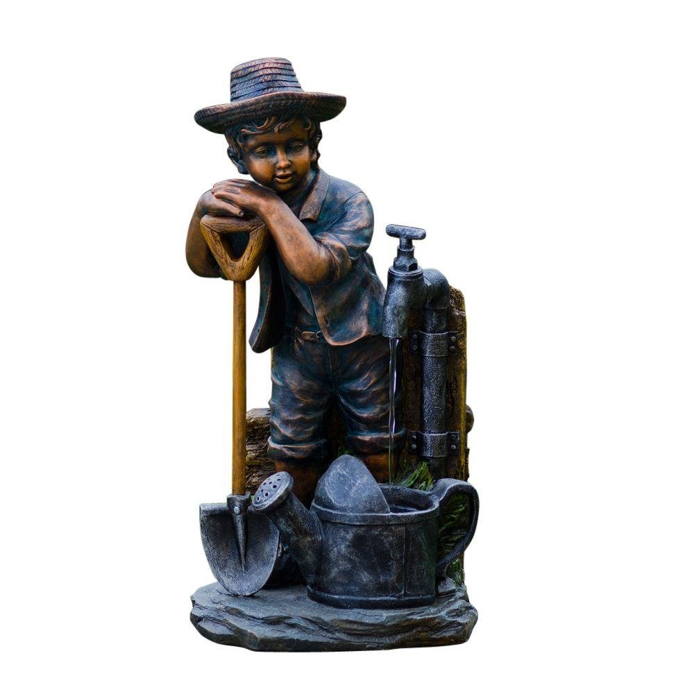 Jeco Polyresin and Fiberglass Boy with Bib Tap Water Fountain - Outdoor Garden Decor, Patio Statue for Yard & Lawn Ornament