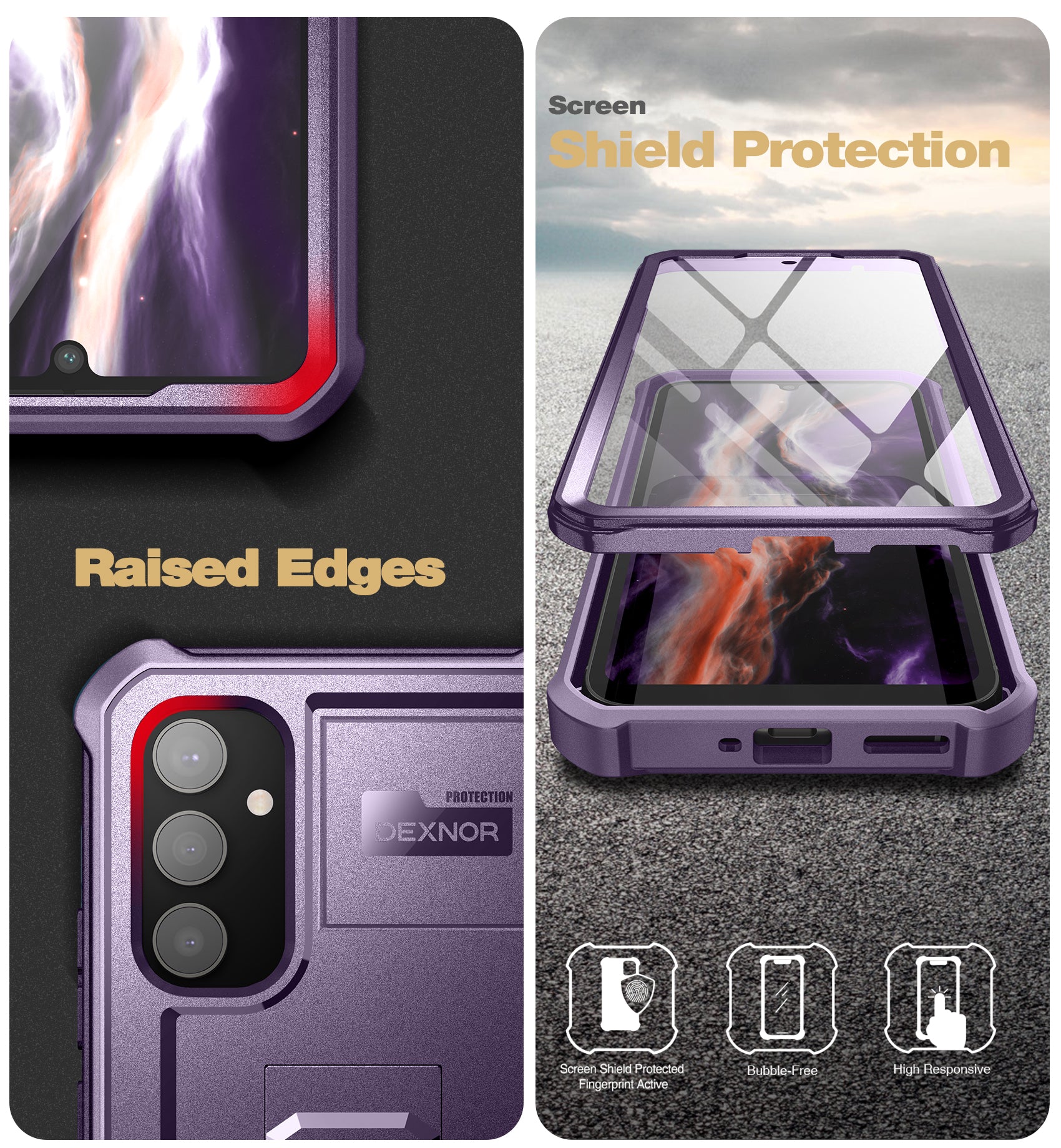 Dexnor Heavy Duty Shockproof Rugged Case for Samsung Galaxy A34 5G with Screen Protector, Full Body Bumper & Kickstand - Perfect for Outdoor Activities, Work & Travel Protection
