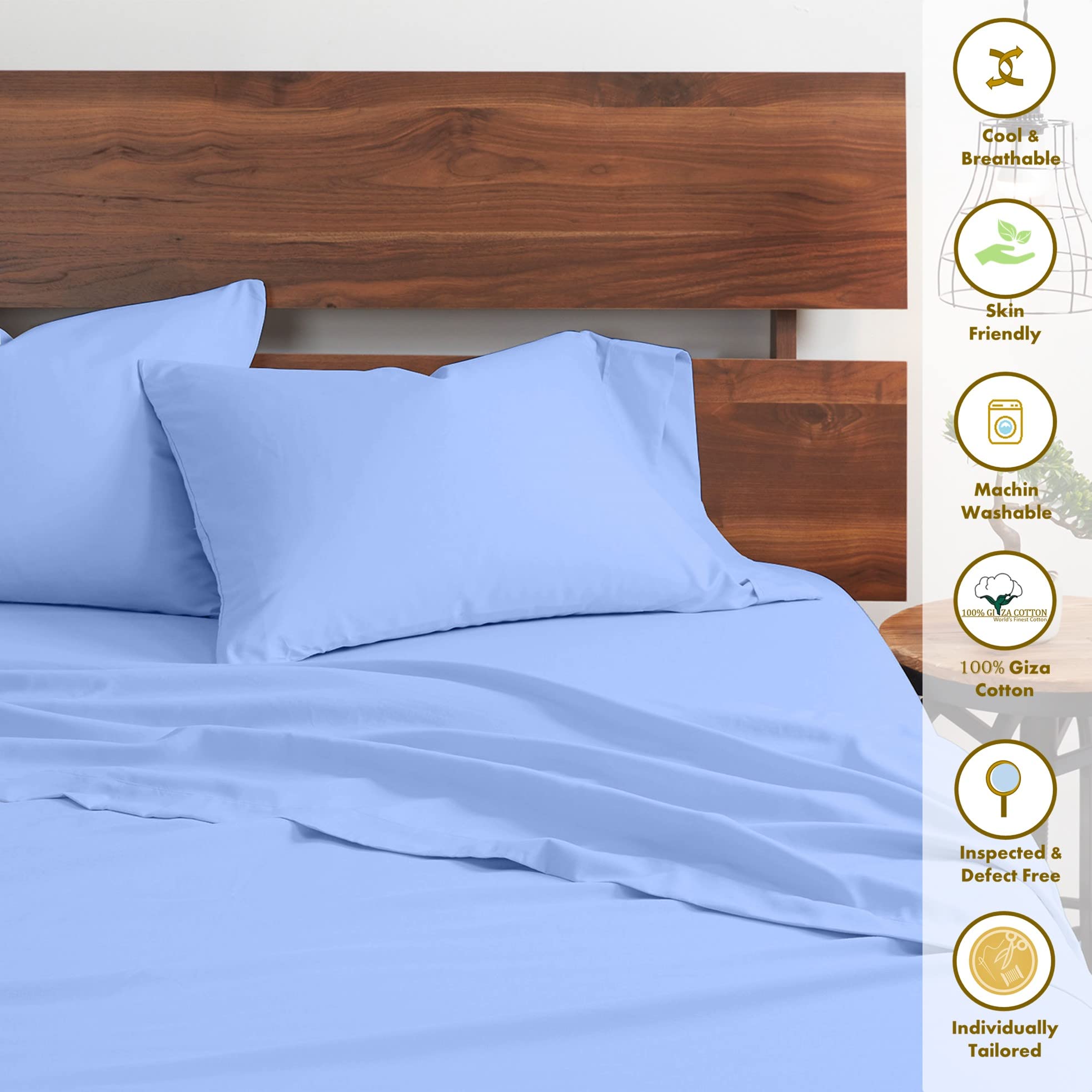 Premium 100% Giza Egyptian Cotton Split King Sheet Set - Ultra Soft & Breathable Luxury Bedding, 16