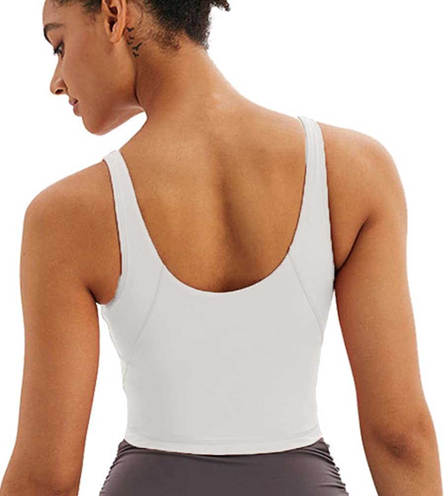 High Support Longline Sports Bras for Women - Padded Workout Yoga Bra with Removable Cups, Seamless Crop Top Tank for Running, Gym & Activewear