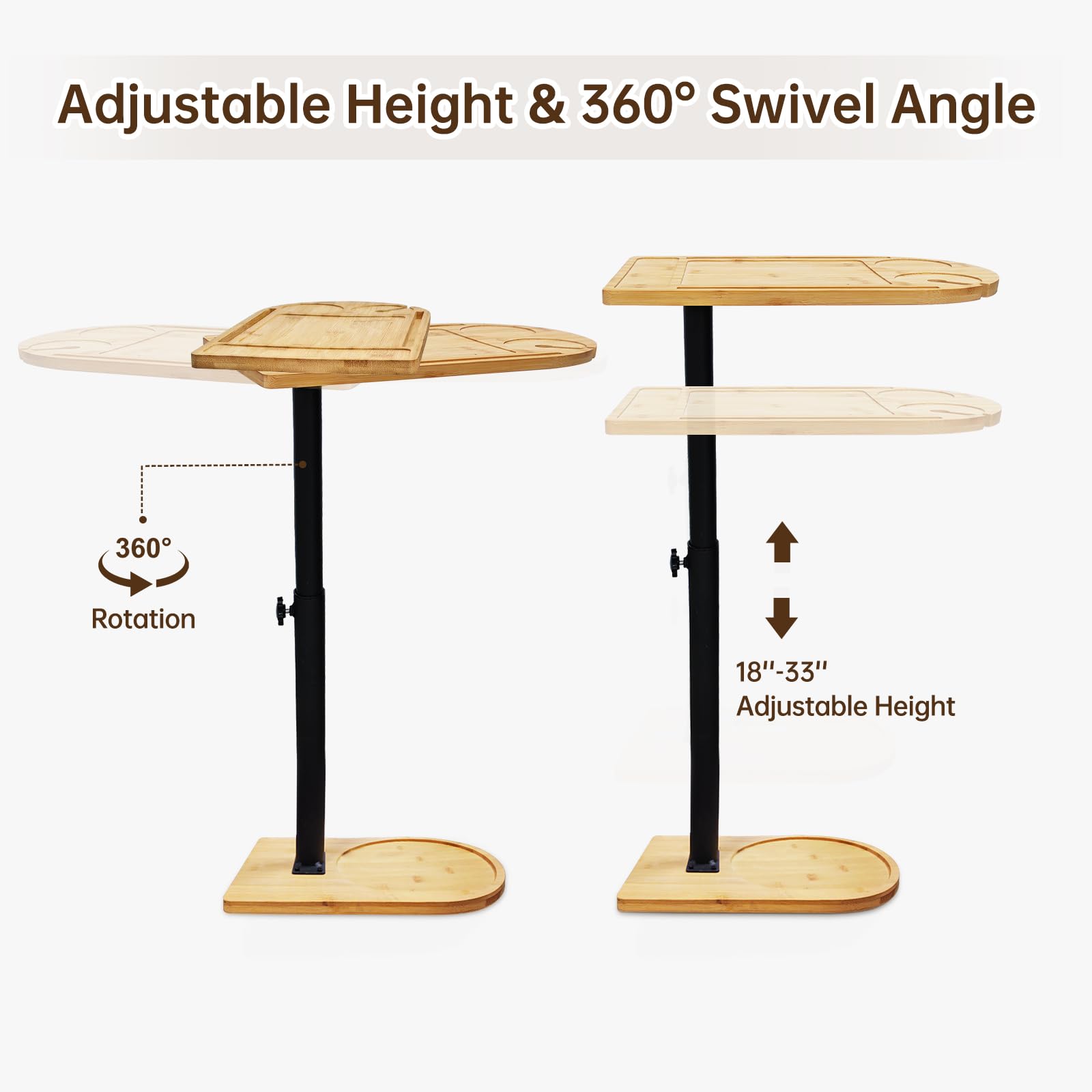Adjustable C-Shaped Bathtub Side Table with 360° Swivel & Height Adjustment - Multifunctional End Table for Couch, Bed, or Chair - Includes Phone & Tablet Slots - Perfect for Relaxing in Bath, Watching TV, or Working from Home