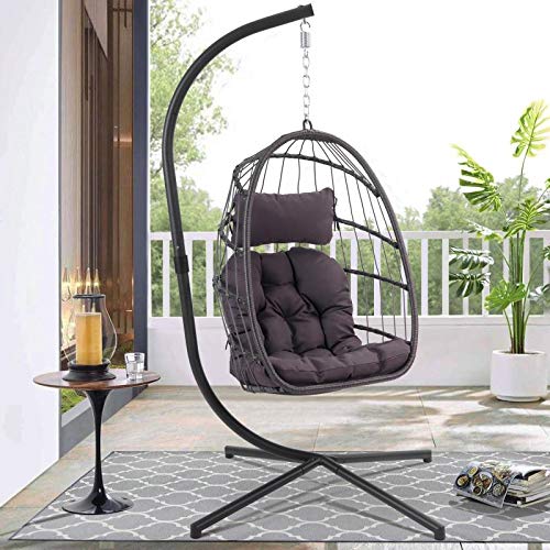 Wicker Swing Egg Chair - Outdoor Hanging Hammock Chair with Stand, 350 lbs Weight Capacity - Perfect for Patio, Garden, Backyard Relaxation and Boho Home Decor