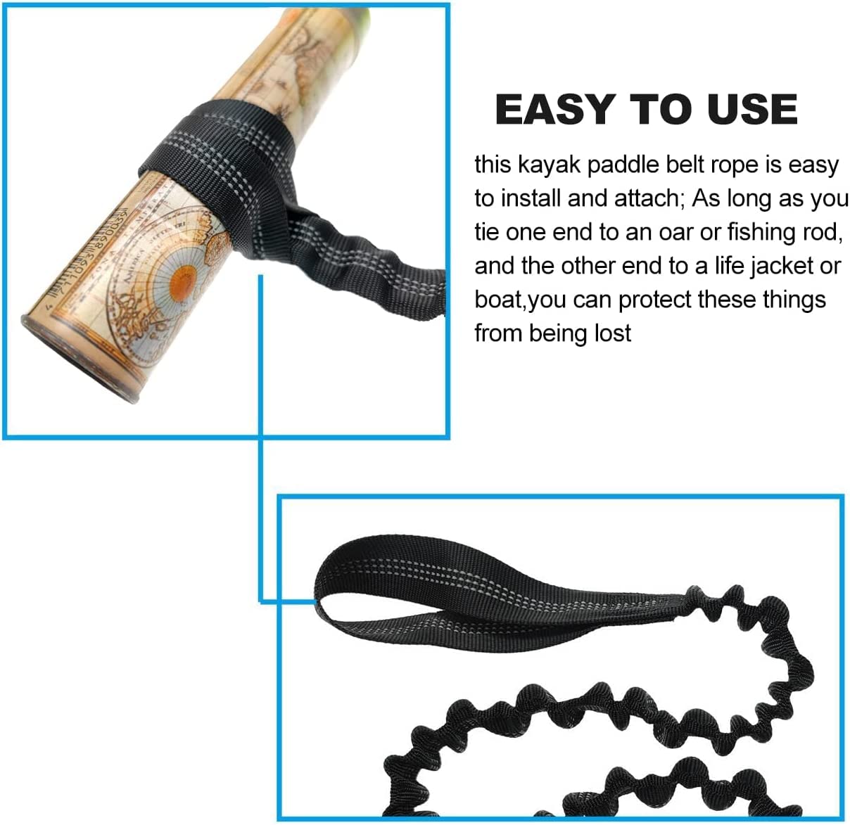 **2 Pack Stretchable Kayak Paddle Leash with Carabiner - Secure SUP, Canoe & Fishing Rod Holder - Durable Paddle Strap for Kayaking, Fishing & Water Sports**    *(Use Case: Perfect for kayaking, stand-up paddleboarding, canoeing, and fishing to keep your gear secure and within reach.)*
