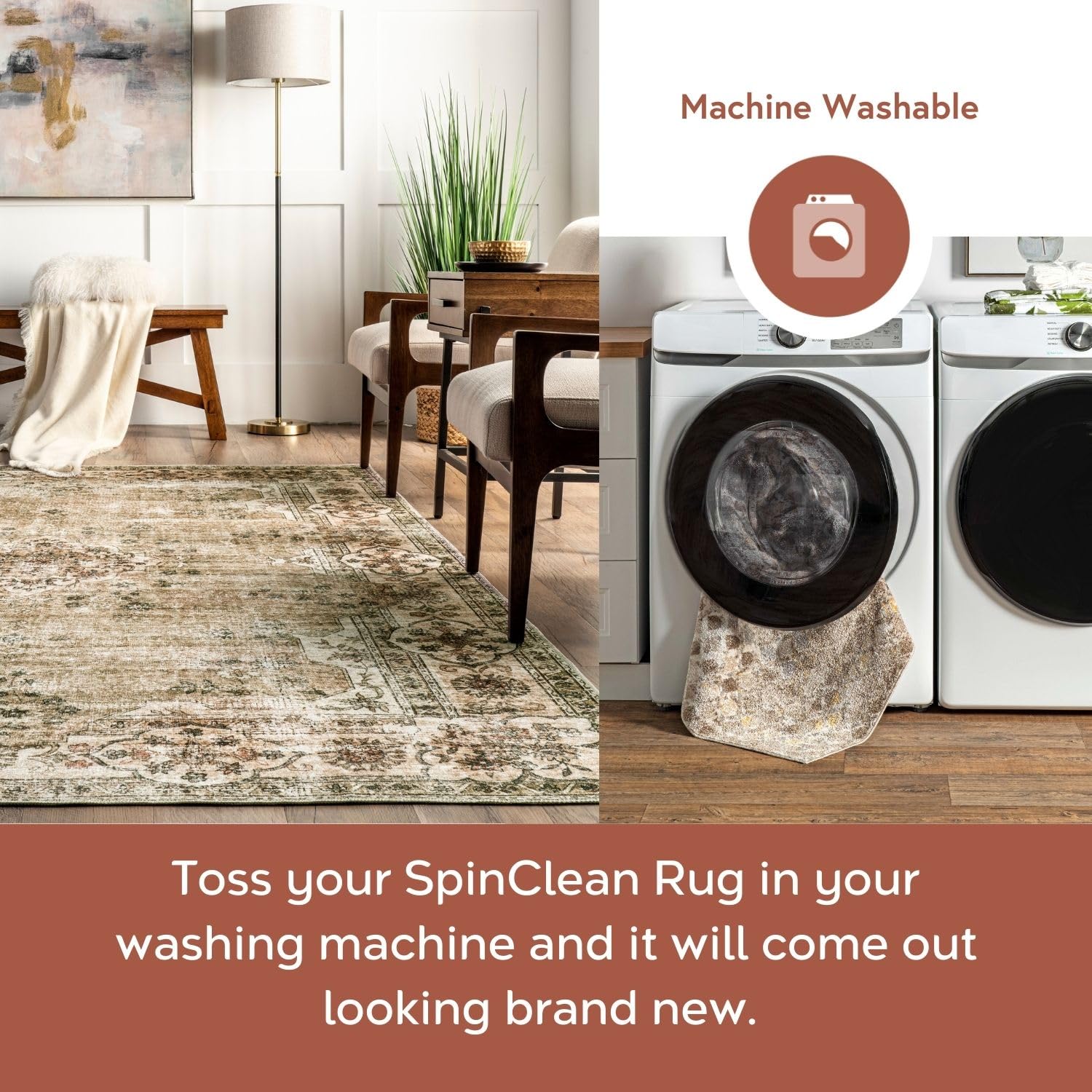 nuLOOM Paisley Machine Washable Ultra Thin Area Rug 5' x 8' - Faded Floral Border Medallion Design in Beige - Perfect for Living Room, Bedroom or Dorm Decor