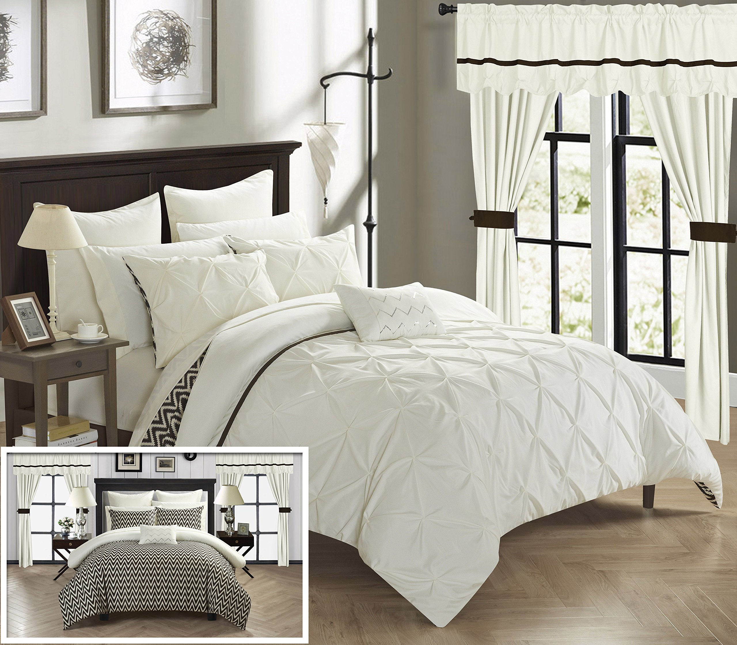 Chic Home 20-Piece Jacksonville Queen Size Bedding Set in Beige - Luxury Soft Bed Sheets & Comforter Set for Master Bedroom or Guest Room