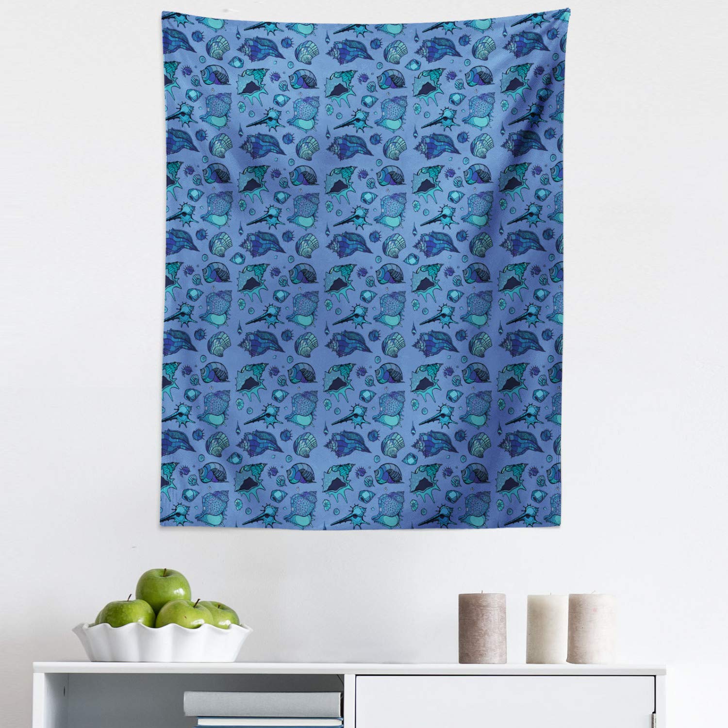 Ambesonne Nautical Tapestry Wall Hanging - Seashells & Ocean Wave Design, Aqua Dark Lavender Fabric Decor for Bedroom, Living Room, Dorm (23