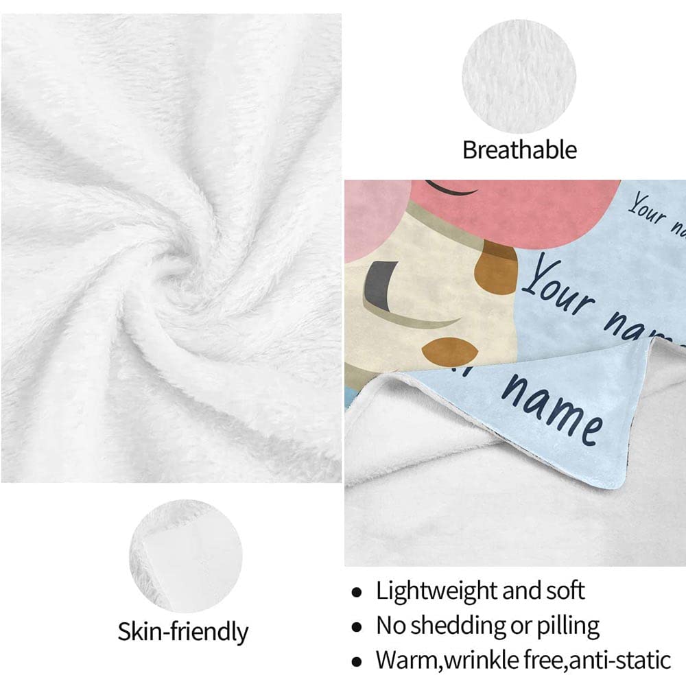 Personalized Cow Blanket with Baby Name - Custom Fleece Throw Blanket for Girls & Boys - Soft Cozy Plush Blanket for Kids Bedroom, Nursery, Couch - Perfect Baby Shower Gift & Birthday Present