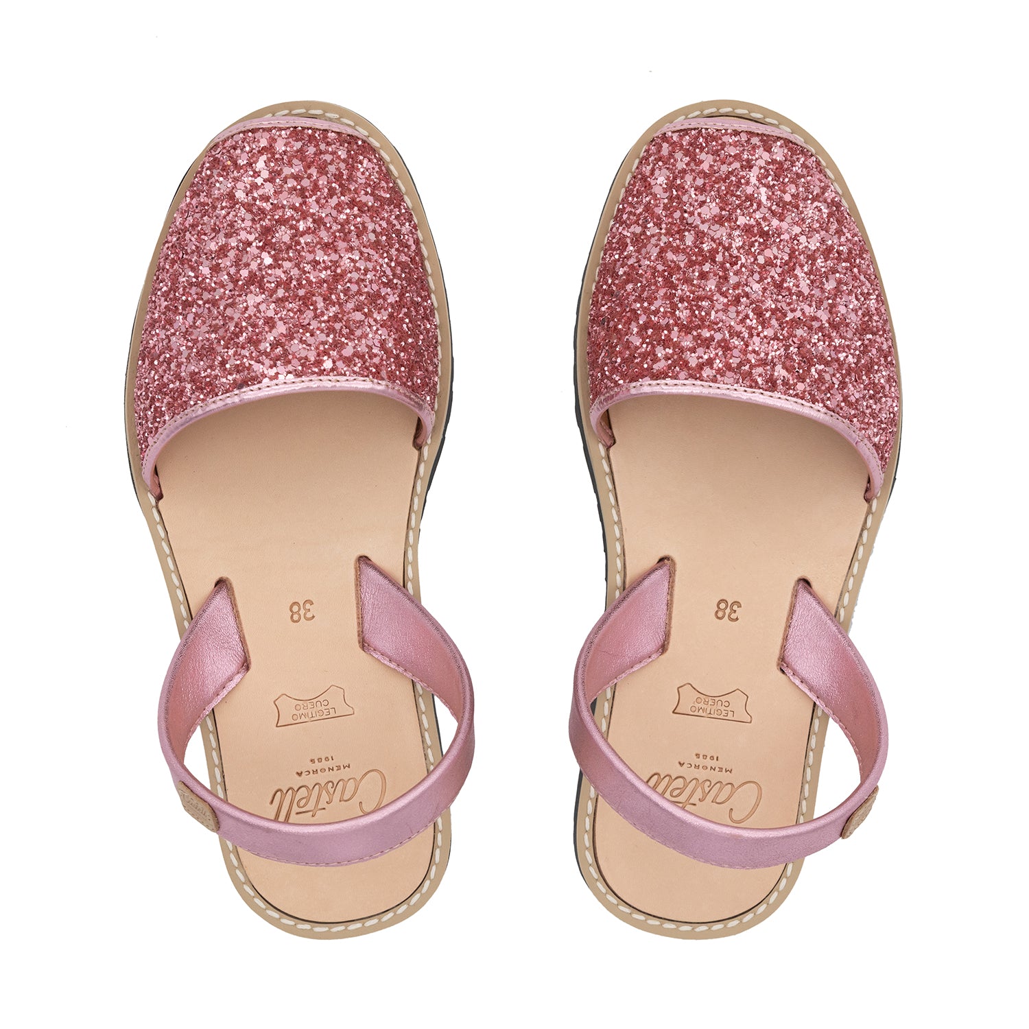 Glitter Leather Open Toe Menorcan Sandals for Women - Madonna 1056 Pink Glitter | Comfortable Summer Beach Sandals for Outdoor Parties & Vacations