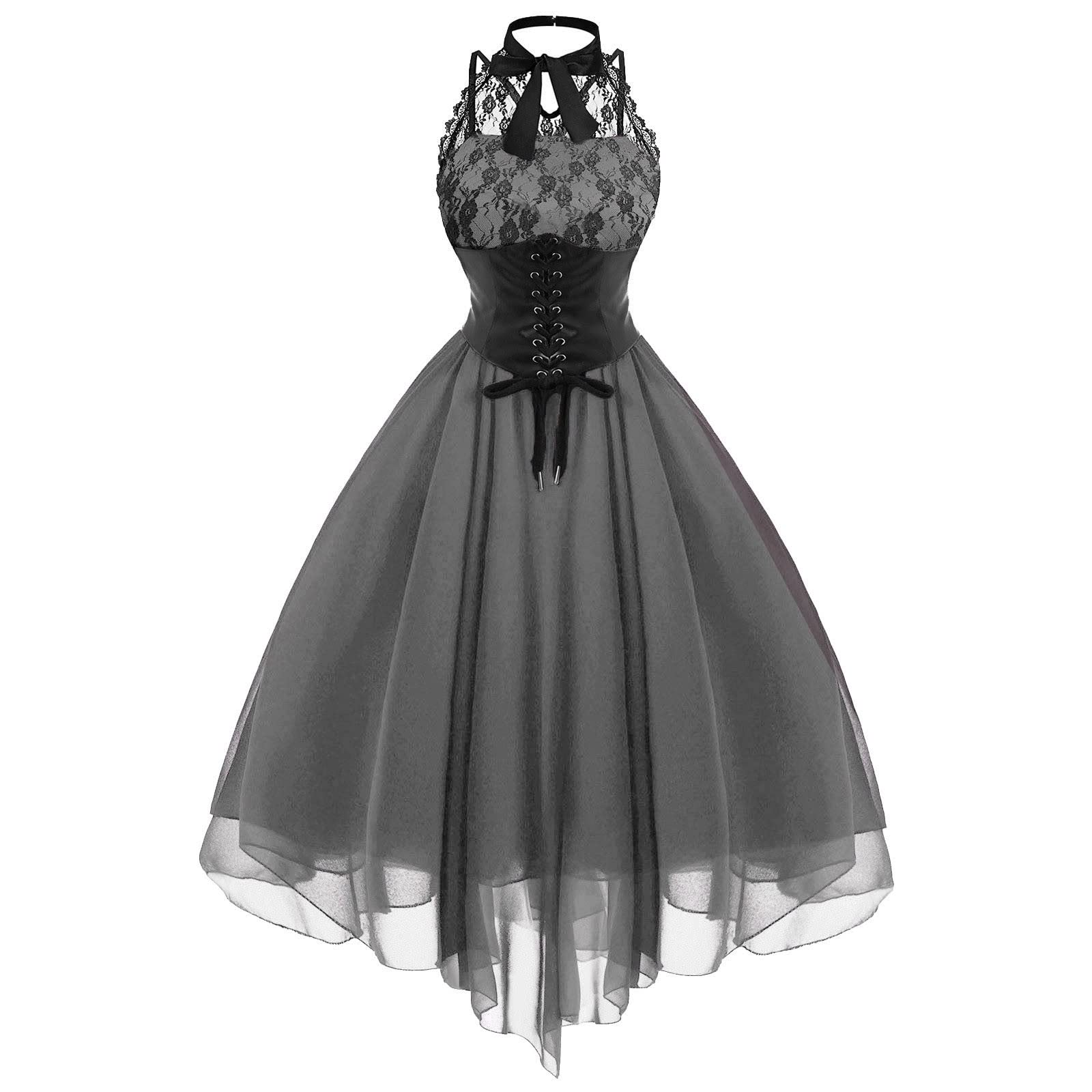 Gothic Sleeveless Corset Dress for Women - Elegant Halter Lace Cocktail Gown for Formal Events, Halloween Parties & Punk Fashion | Perfect for Evening Parties, Cosplay & Boho Chic Outfits