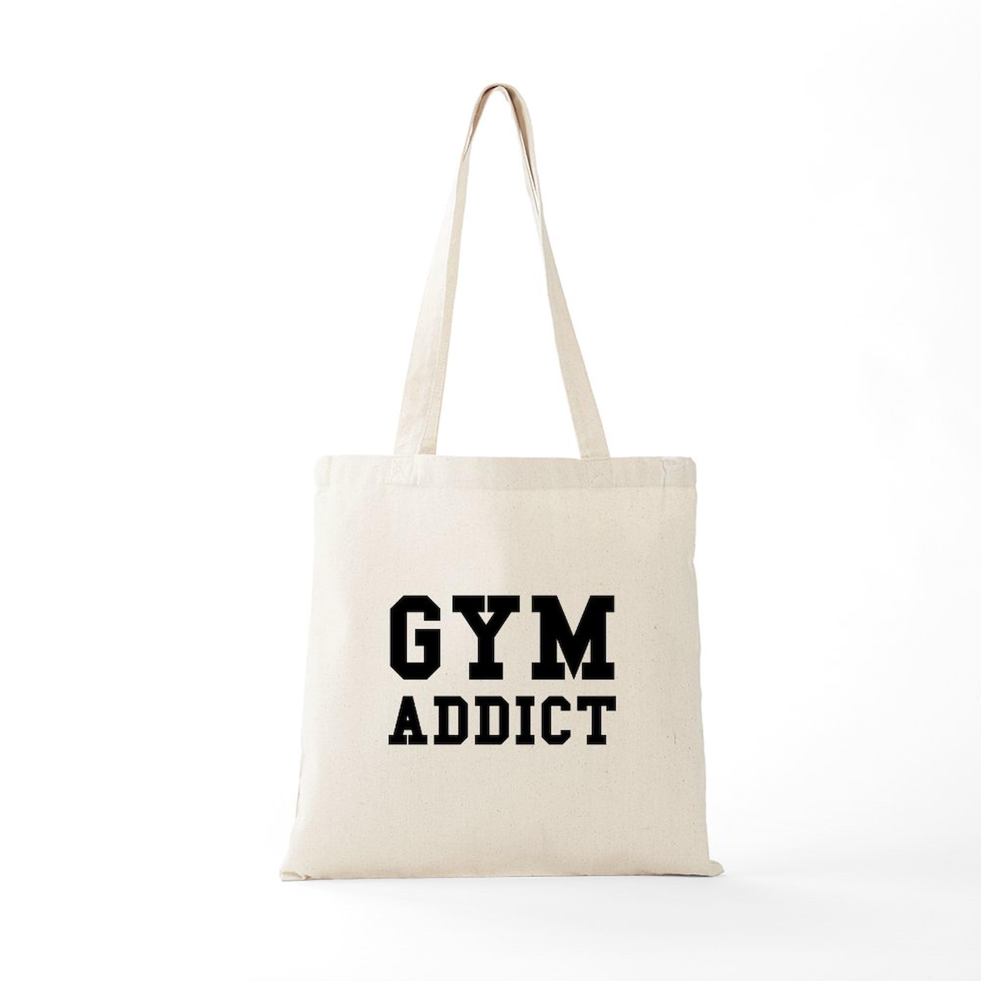 GYM ADDICT Tote Bag - Natural Canvas Reusable Shopping Bag for Gym, Work & Groceries | Durable Eco-Friendly Tote with Large Capacity | Perfect for Fitness Enthusiasts & Daily Use