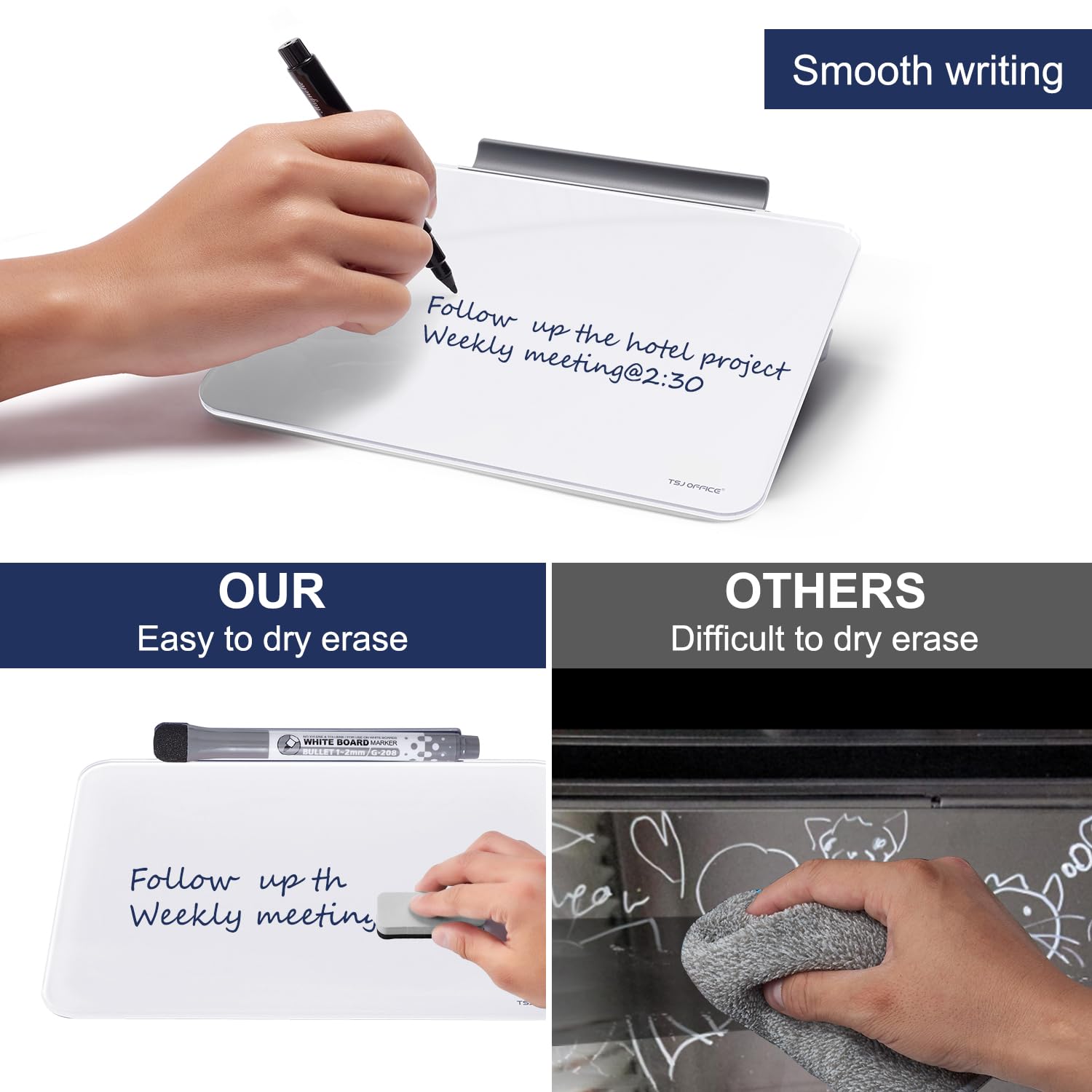 8x6 Inch Small Glass Dry-Erase Whiteboard with Stand - Portable Desktop Whiteboard for Office, Classroom & Home - Perfect for Teachers, Students & Artists - Memo Board, Idea Sketching & Daily Planning
