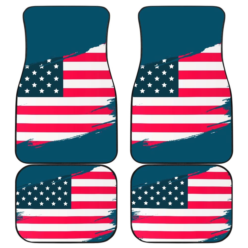 Premium American Flag Car Floor Mats - Blue Stars & Stripes Design - All-Weather Protection for Trucks, SUVs & Sedans - USA Patriotic Auto Accessories for 4th of July & Veterans Day Decor