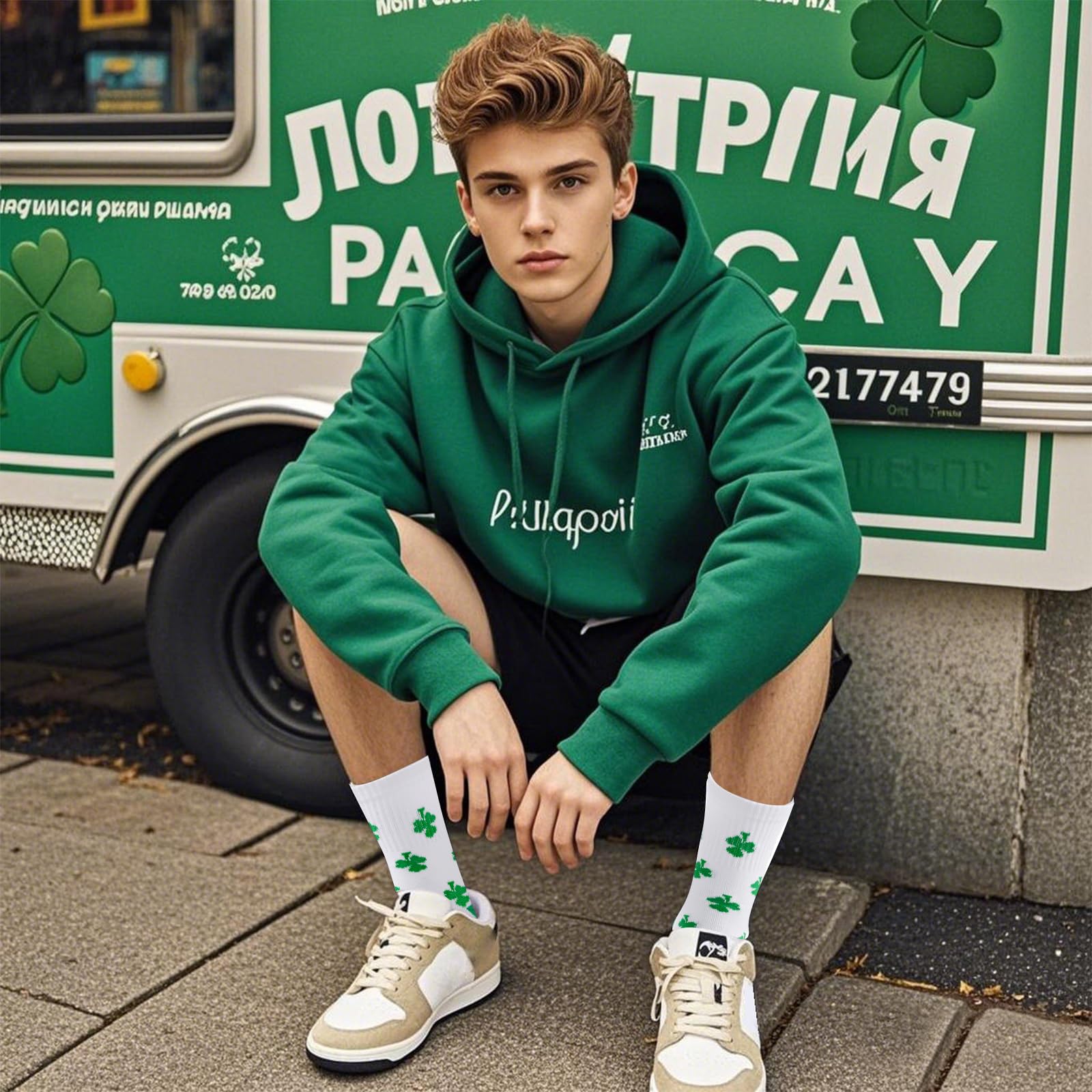 Baotongle 2 Pairs Men's Shamrock Socks - Soft Cotton Quarter Socks for St. Patrick's Day - Perfect for Irish-Themed Parties, Festivals & Casual Wear