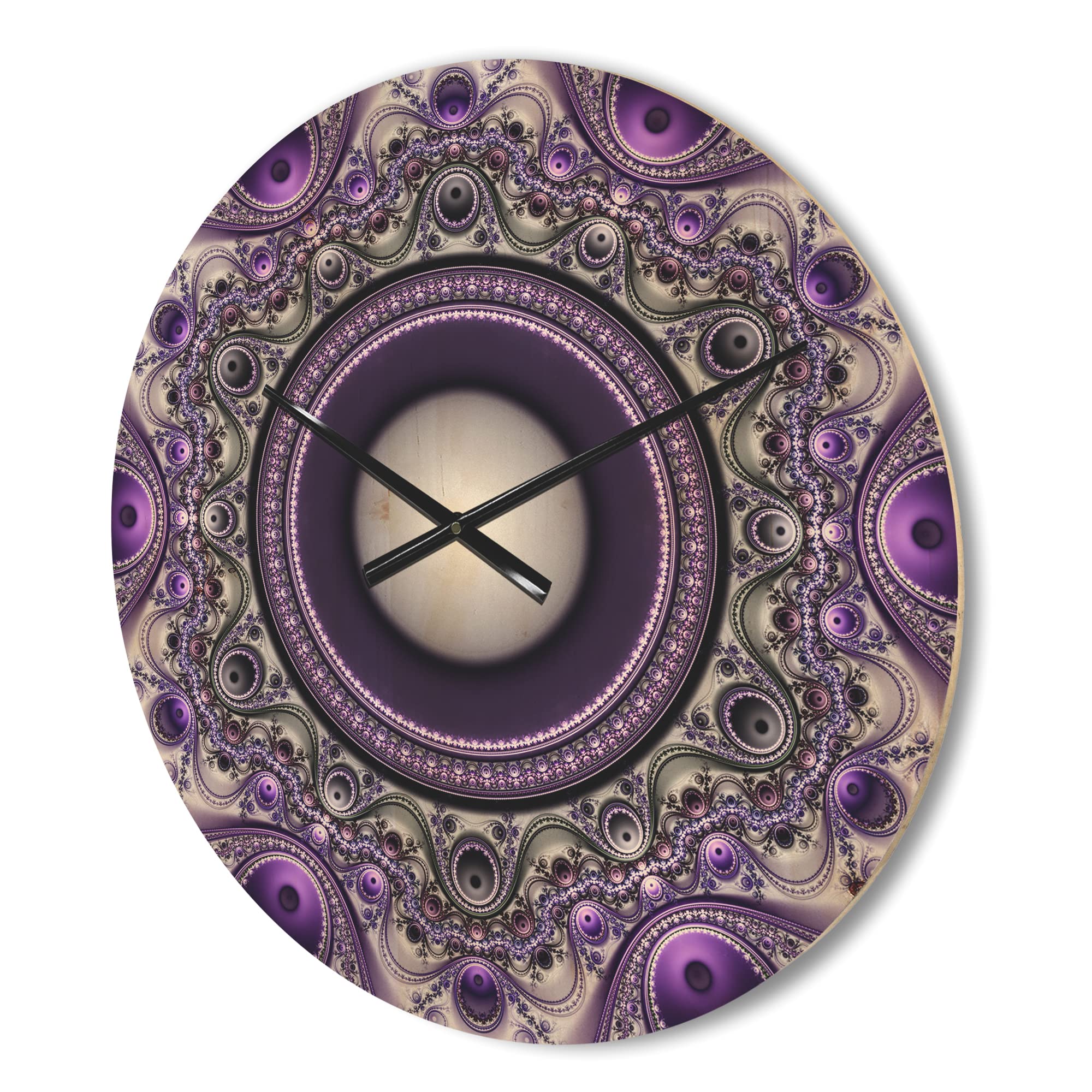 Modern Wood Wall Clock with Fractal Purple Circles - Large Oversized Decorative Wooden Clock for Living Room, Bedroom, Office Décor | Perfect for Home, Office & Gift Giving