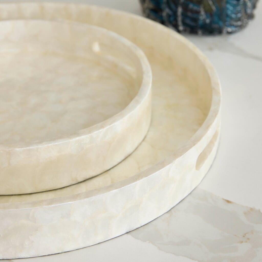 Cyan Design 11687 Triton 24 Inch Round Tray - Pearl Finish Large Serving Tray for Dining, Entertaining & Home Decor