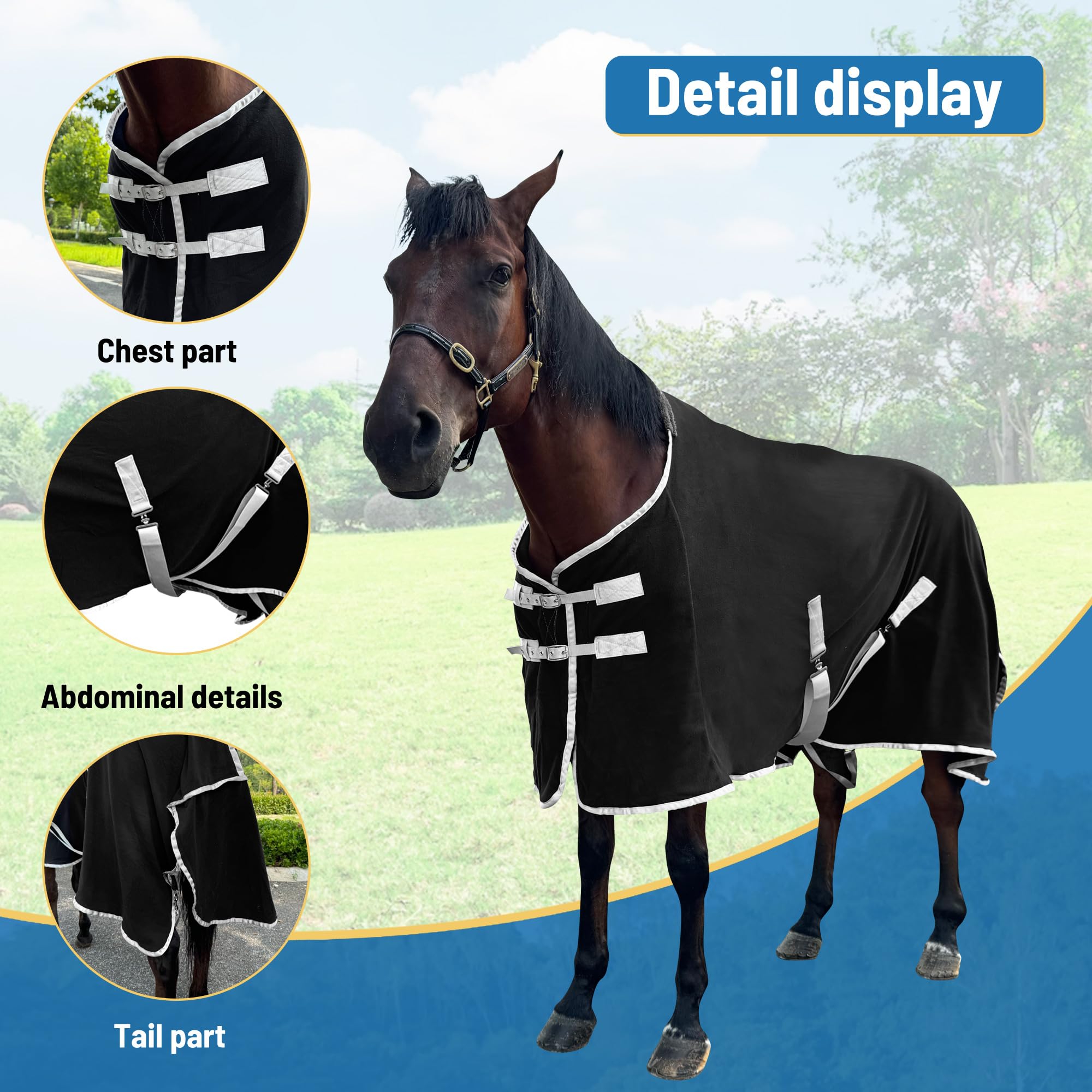 Premium Polar Fleece Horse Exercise Sheet & Winter Blanket for Yearlings - 53in (135cm) Black - Breathable, Warm & Durable for Training, Riding & Cold Weather Turnout