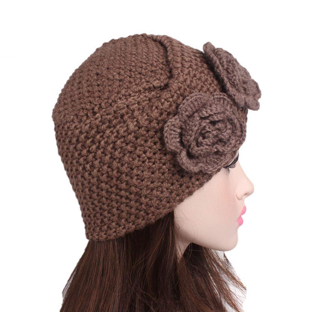 Women's Knitted Turban Head Wrap - Soft Wool Beanie Cap for Chemo, Arab Style Hair Wrap with Cross Twist & Flower Design - Cozy Winter Headwear for Cancer Patients, Hijab, and Fashion Accessories